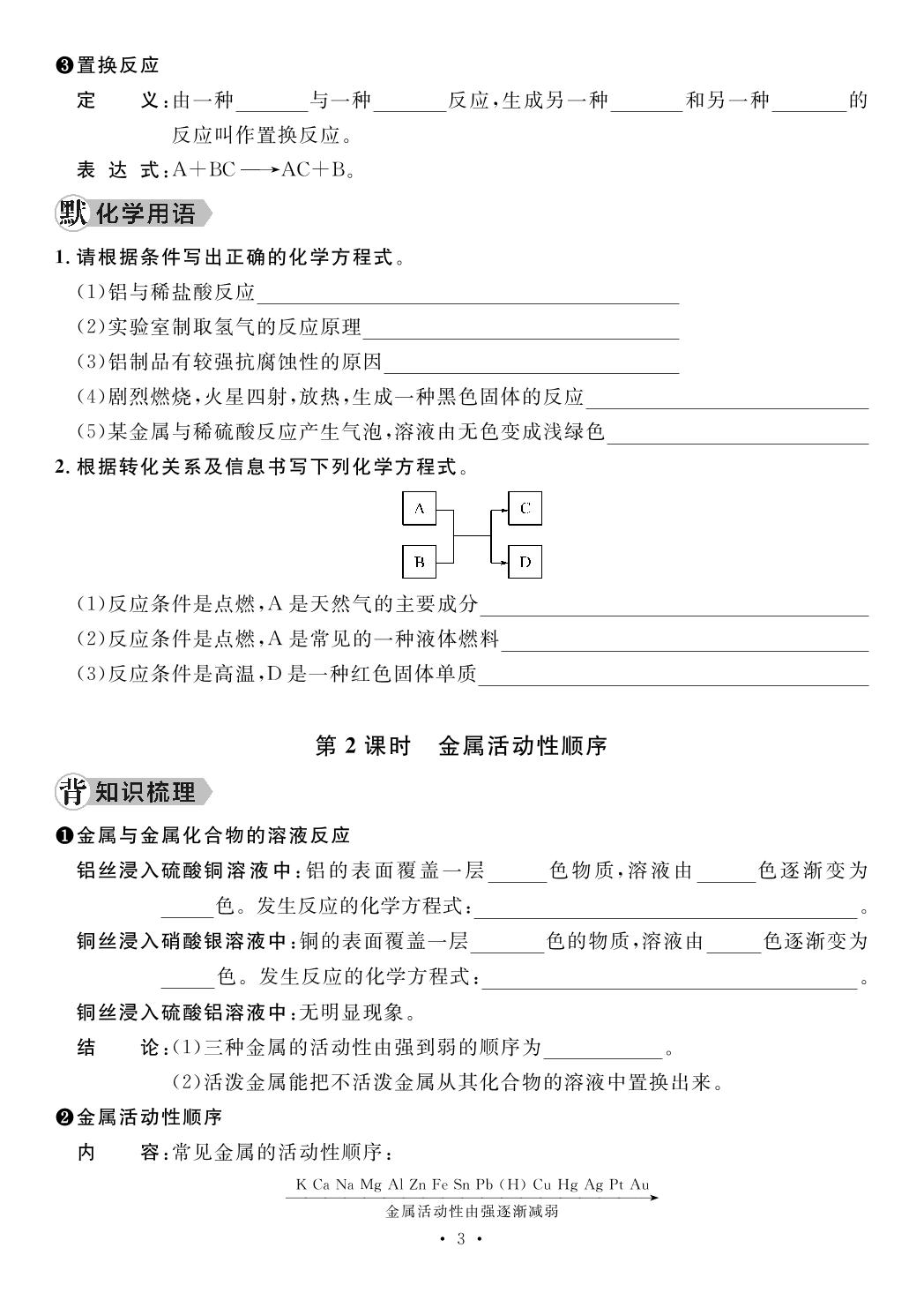 第8单元 金属和金属材料(背默手册)-【鸿鹄志·名师测控】2024-2025学年新教材九年级下册化学（人教版2024 湖南专版）