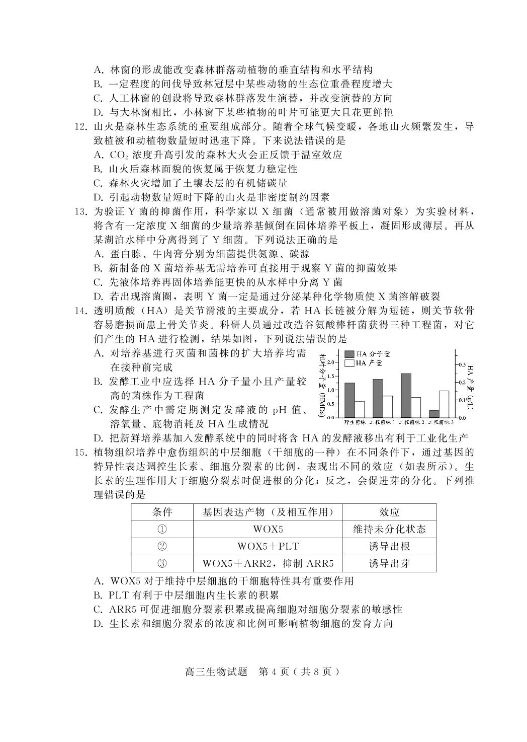 山东省潍坊安丘市2024-2025学年高三上学期期末考试生物试题