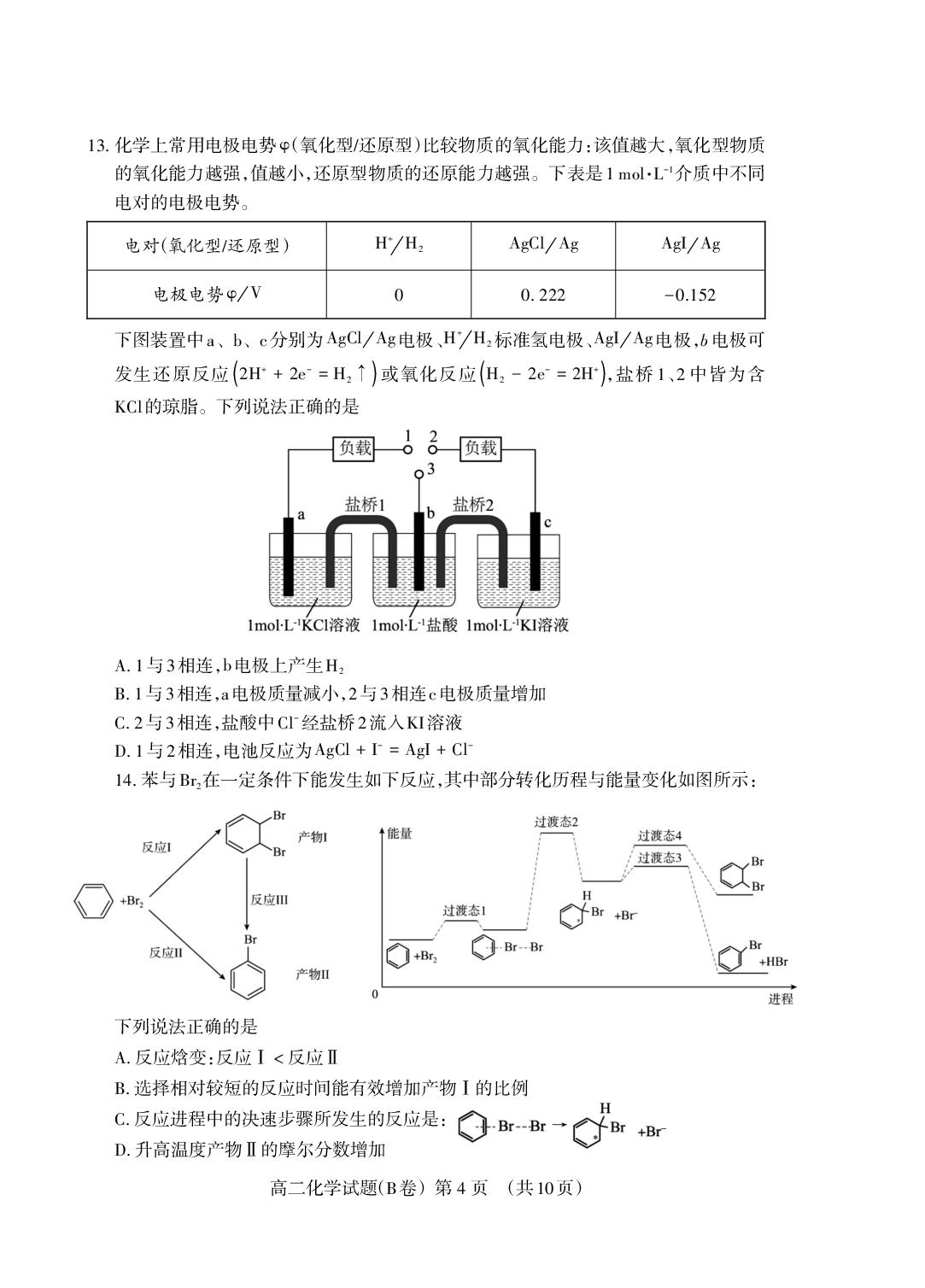 山东省泰安市2024-2025学年高二上学期期末考试化学试题B