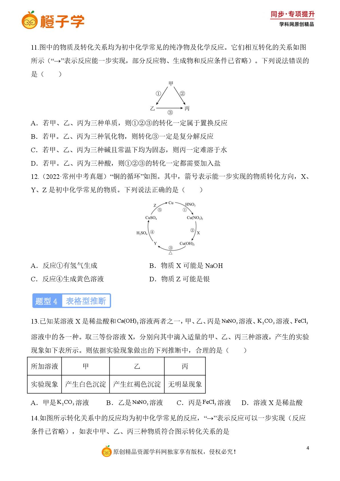 专项 物质的推断与转化（提升练）-2024-2025学年九年级化学下册（科粤版2024）