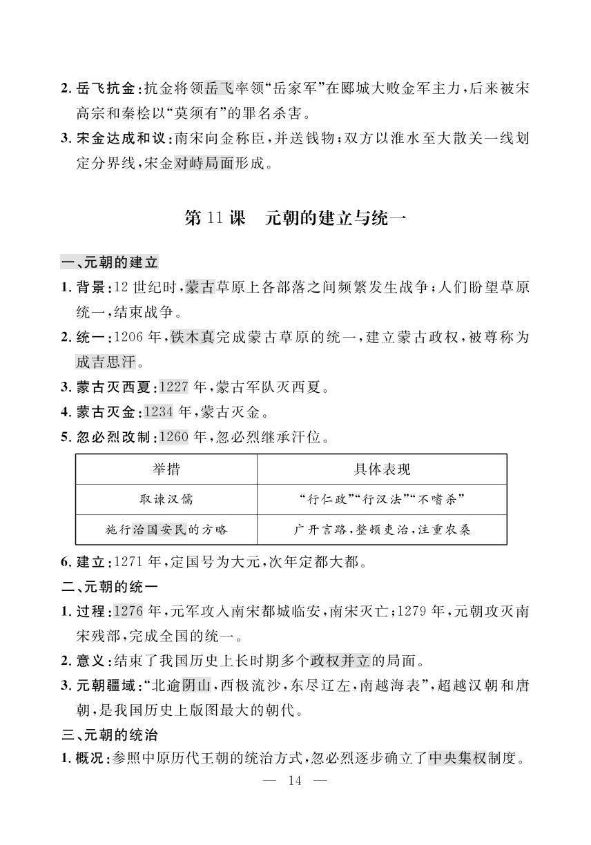 第二单元 辽宋夏金元时期：民族关系发展和社会变化（小册子）-【探究在线】2024-2025学年新教材七年级下册历史高效课堂导学案（统编版2024）