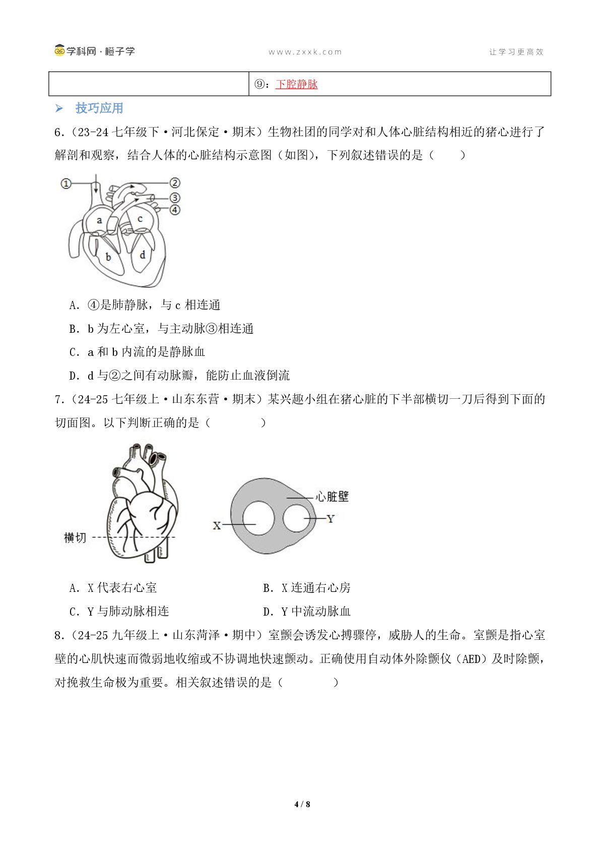 专项 人体内物质的运输常考图（提升练）-北师大版七年级下册同步练（初中生物）