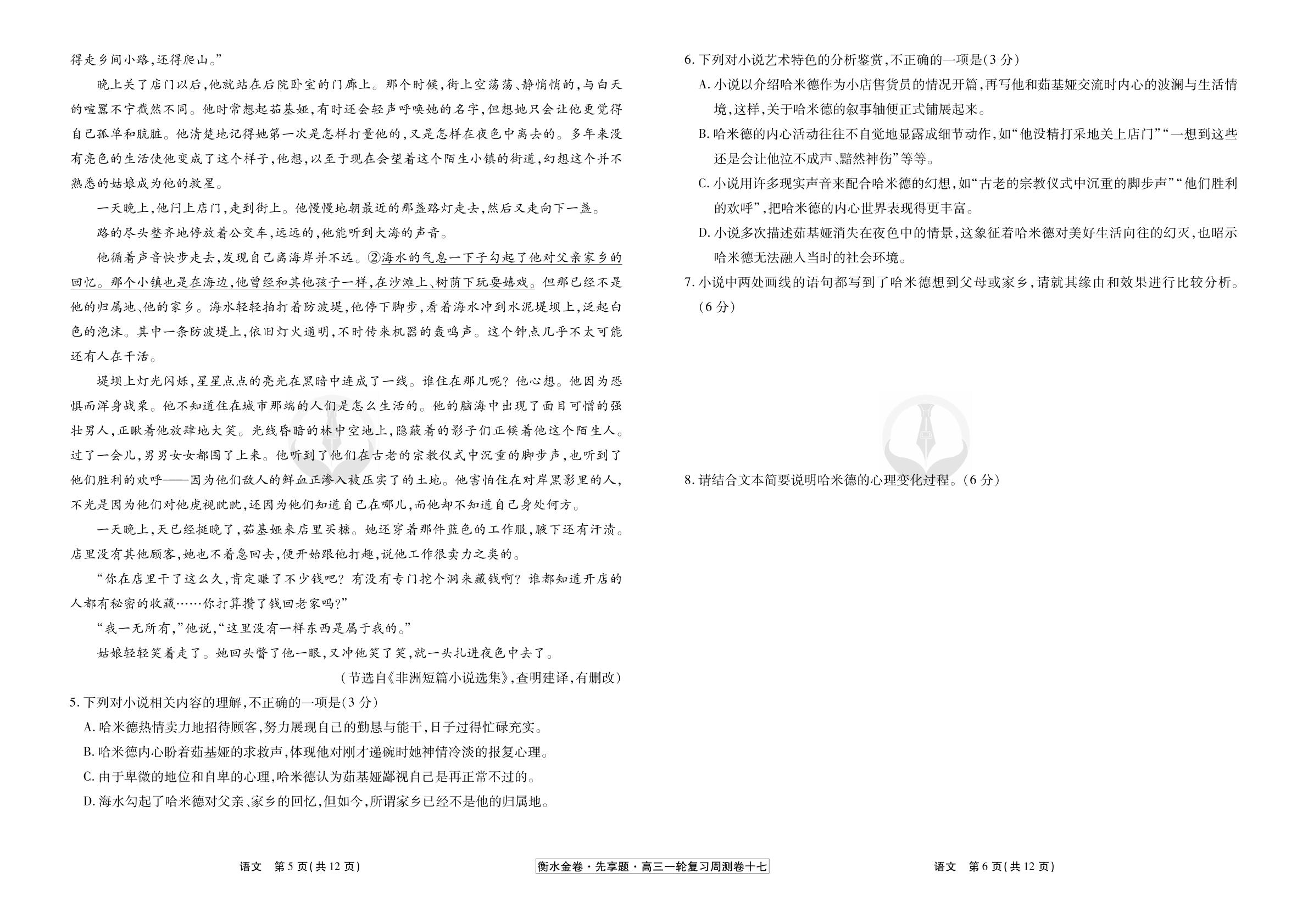 (17)现代文阅读Ⅱ——外国小说-【衡水金卷·先享题】2025年高考语文一轮复习周测卷