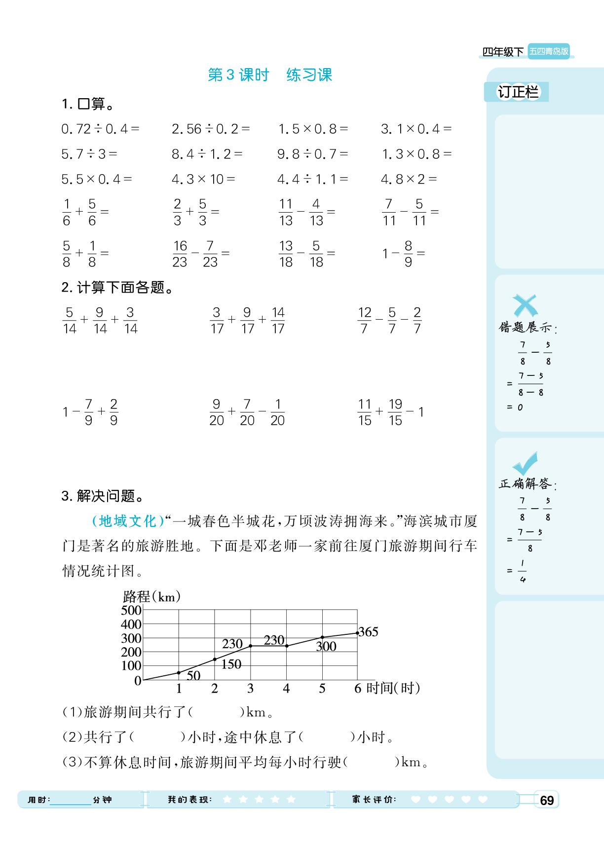 8 绿色家园——折线统计图-【黄冈计算·天天练】2024-2025学年四年级下册数学（青岛版 五四学制）