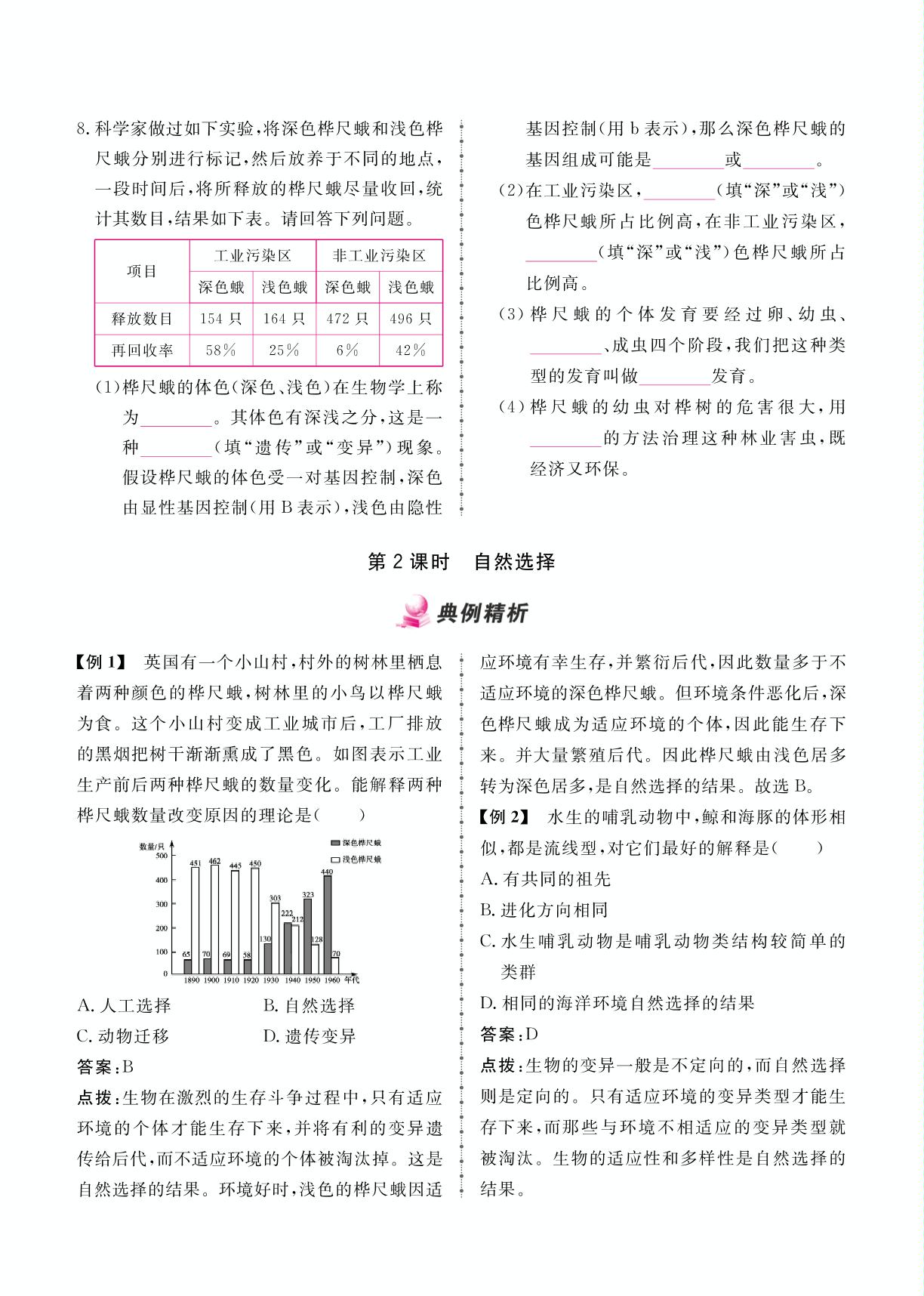 7.3.3 生物进化的原因-2024-2025学年八年级下册生物同步辅导（人教版）