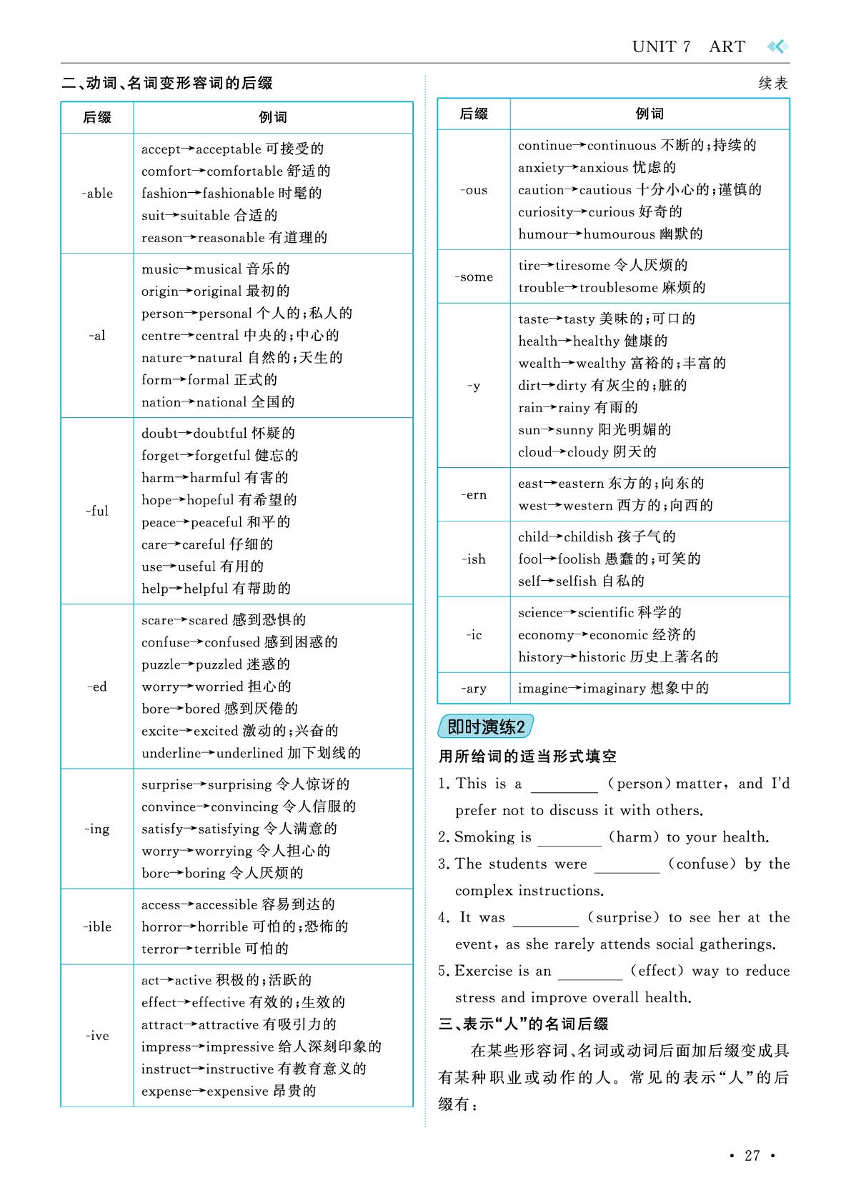 Section Ⅵ GRAMMAR——同根词变形-【一线调研】2024-2025学年高中英语同步讲练测必修第三册（北师大版）