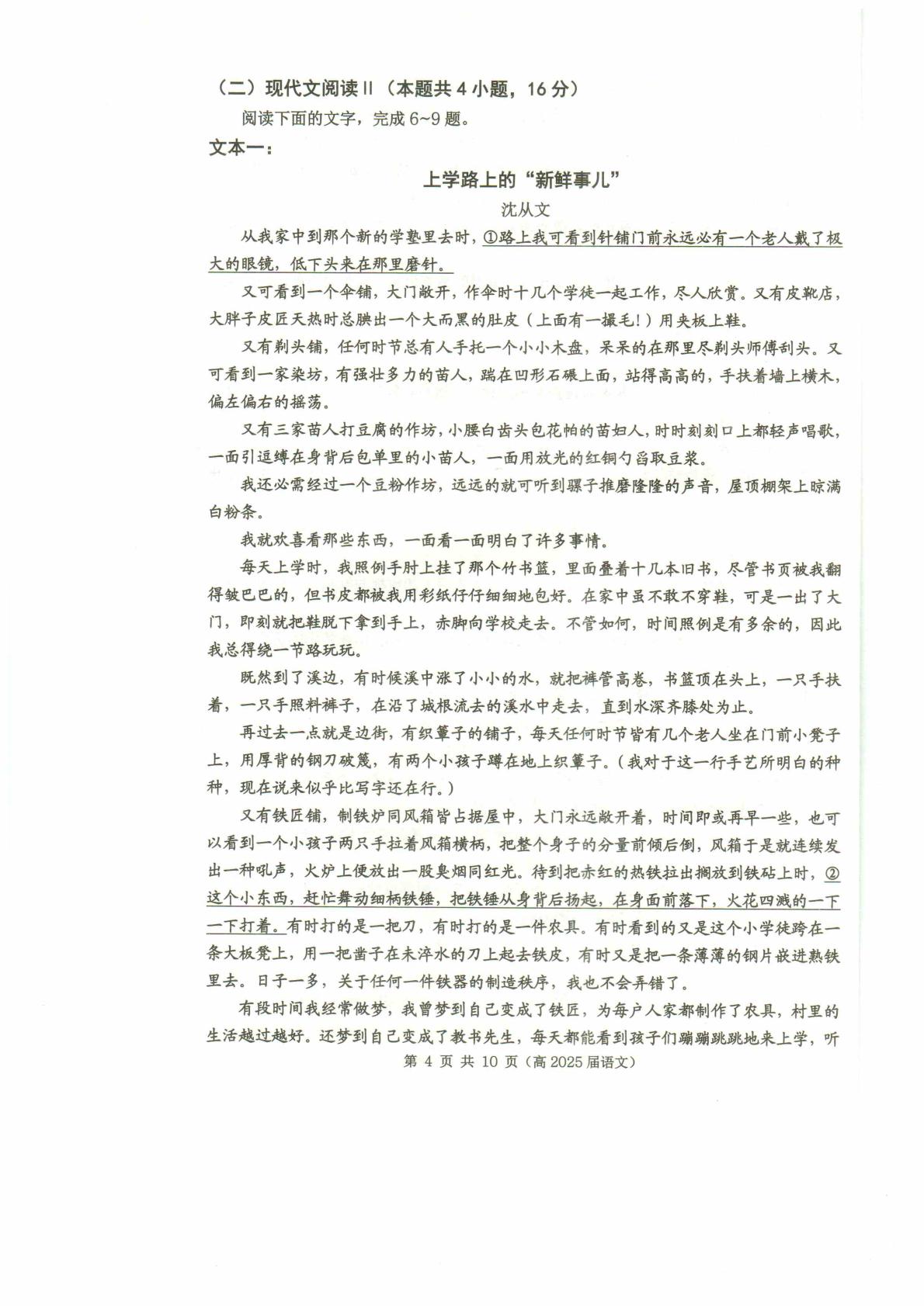 重庆市名校联盟2024-2025学年高三下学期第一次联合考试语文试题