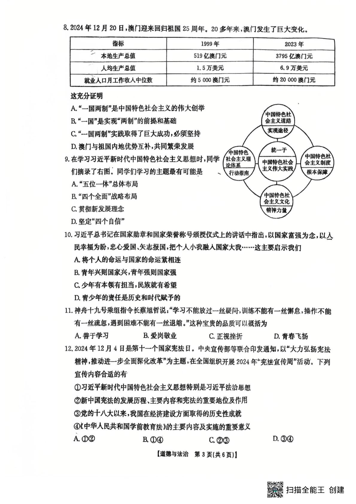 河南省开封市杞县2024-2025学年九年级下学期第一次联考道德与法治试卷