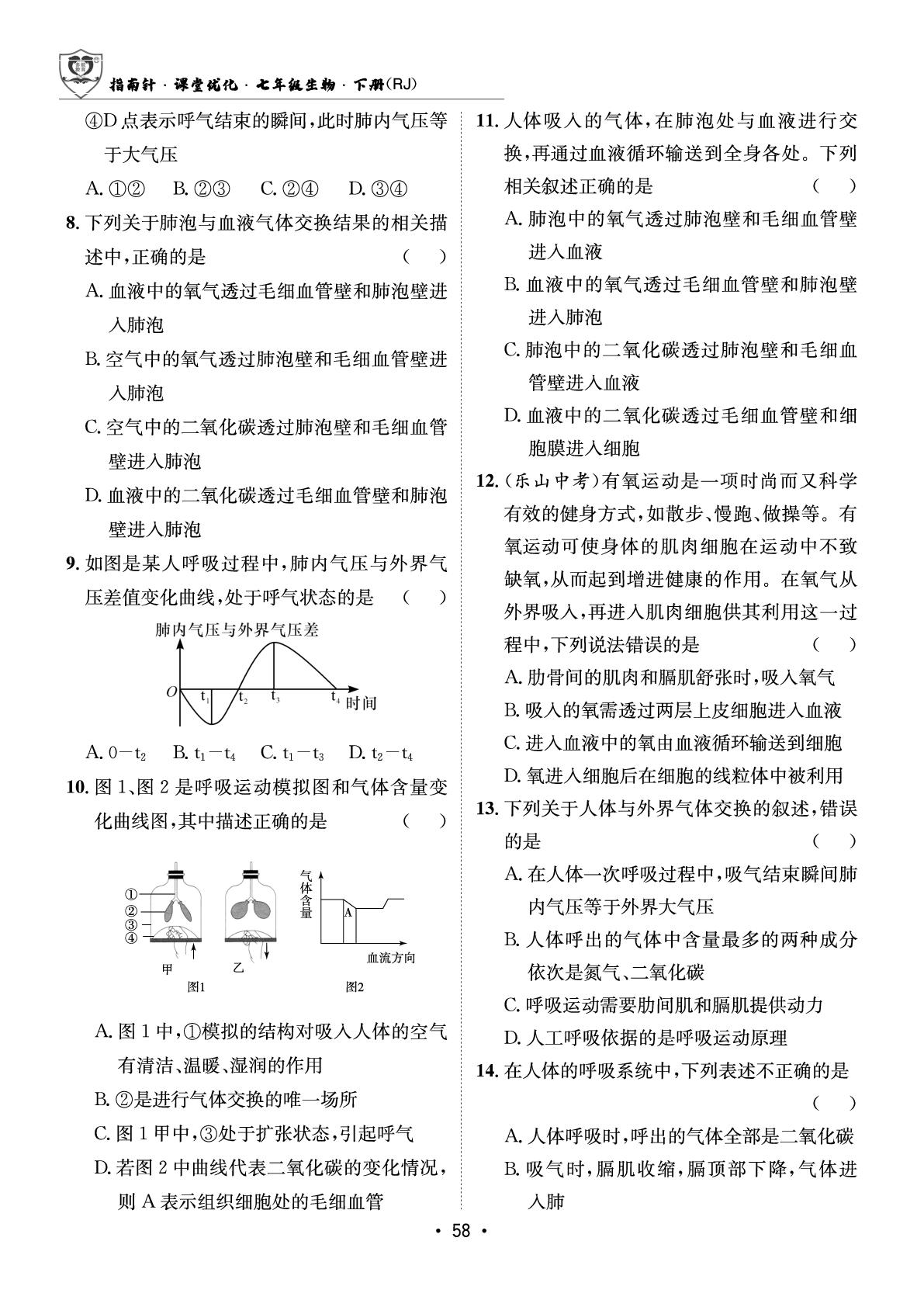 4.3.2 发生在肺内的气体交换&章末总结-【指南针·课堂优化】2024-2025学年新教材七年级下册生物（人教版2024）