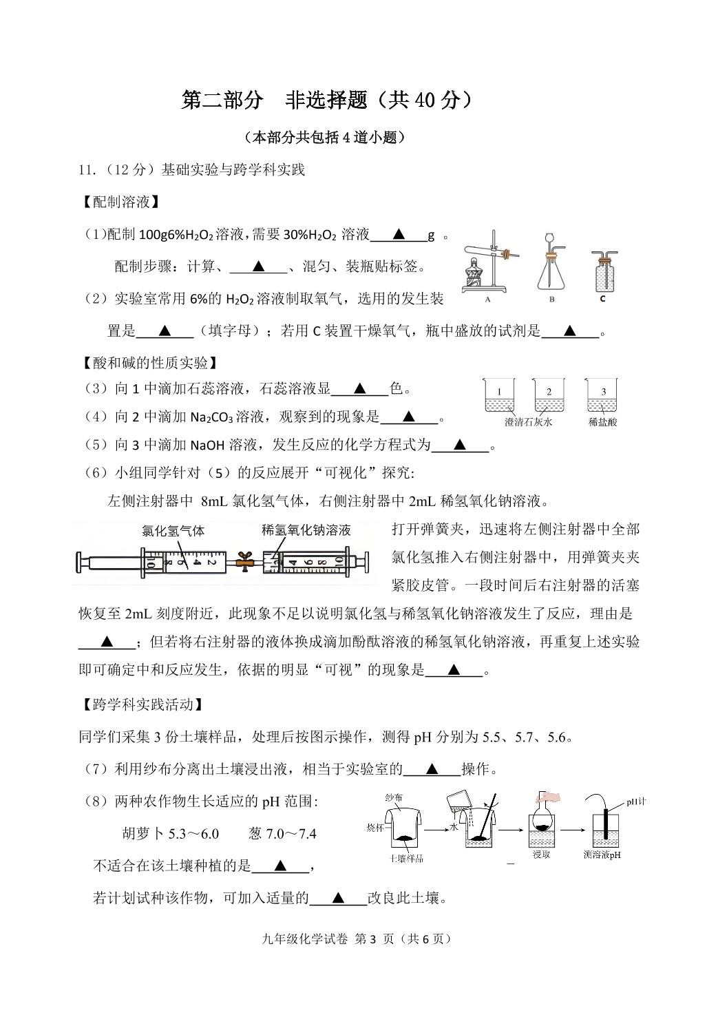 辽宁省抚顺市新抚区2024-2025学年九年级下学期教学质量检测化学试卷（三）