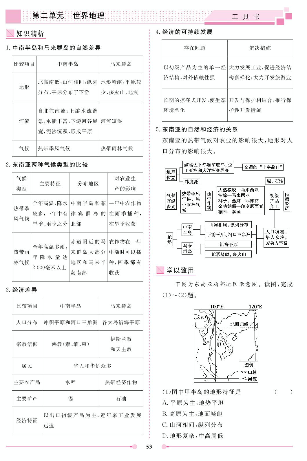 第2单元 第2讲 课时3 东南亚（学生版）-高中地理区域地理单元同步复习
