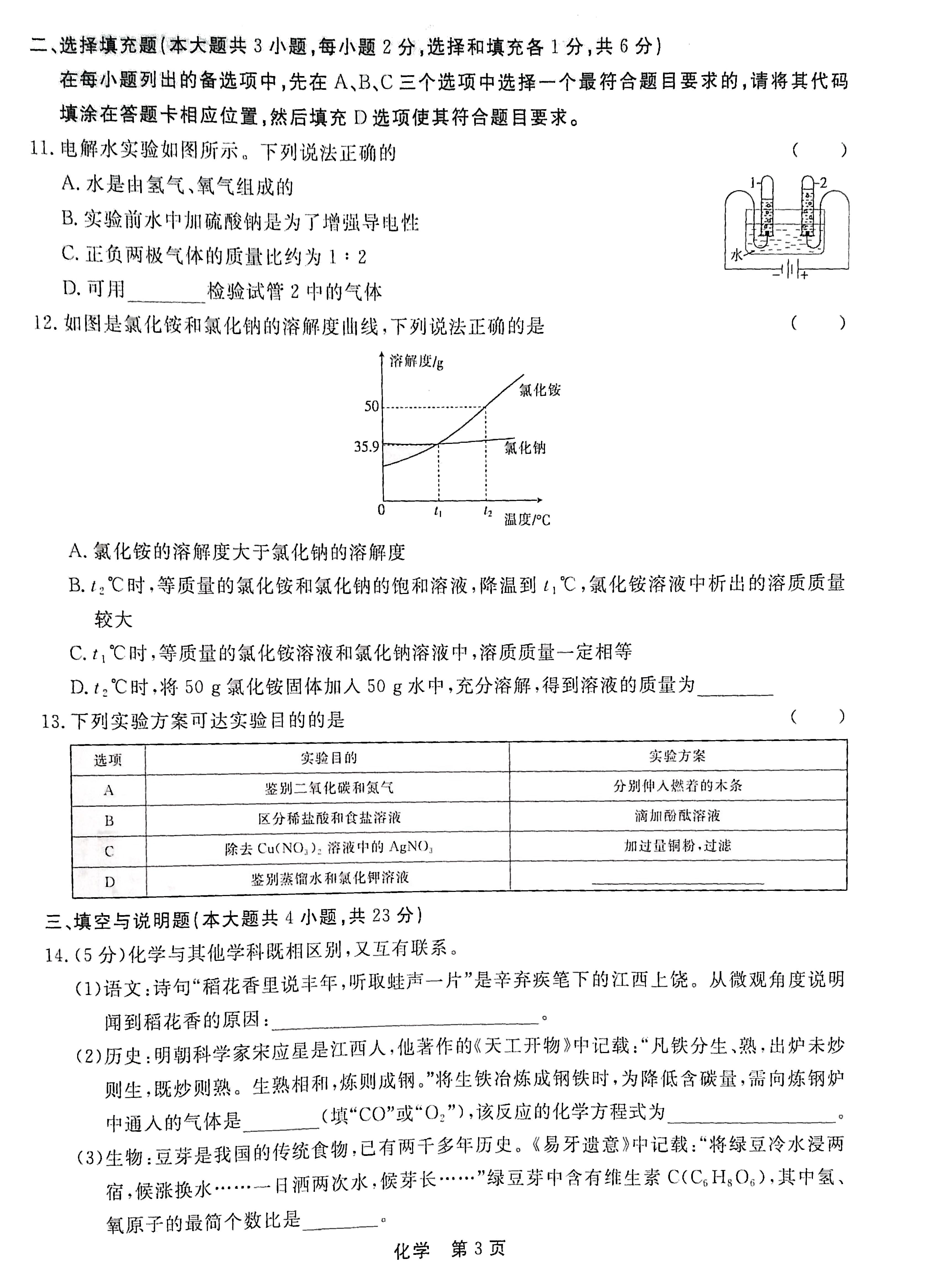 2025年江西新余市分宜县5月中考适应性训练化学试卷