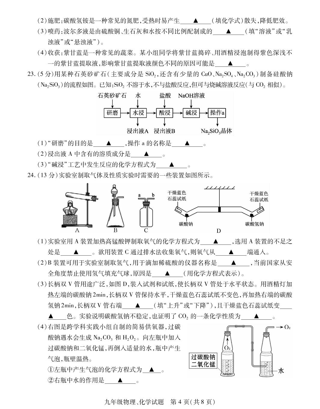 江苏省徐州市新沂市2025年中考二模物理、化学试题