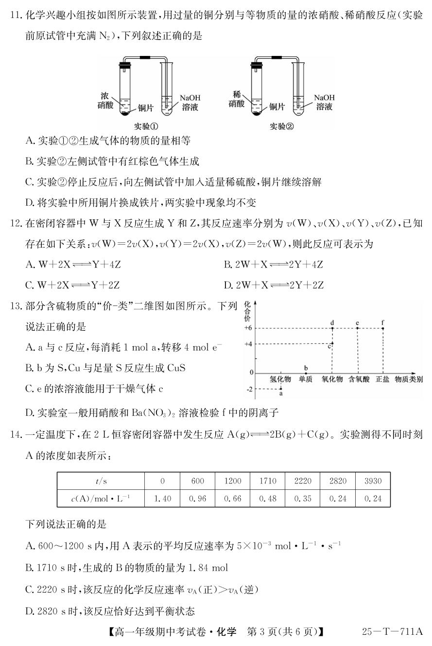 贵州省黔西南州顶兴高级中学2024-2025学年高一下学期期中测试 化学试题