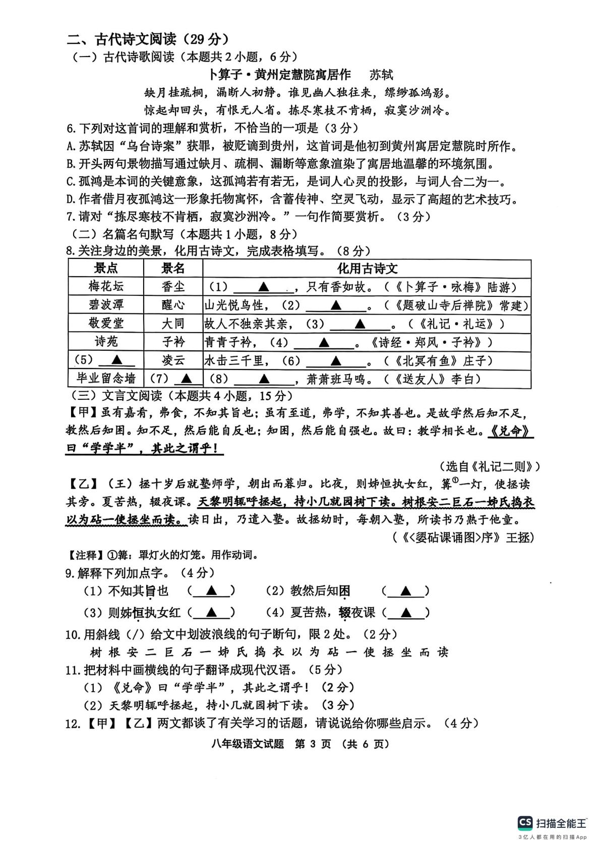 江苏省连云港市灌南县扬州路实验学校2024-2025学年八年级下学期第二次月考语文试题