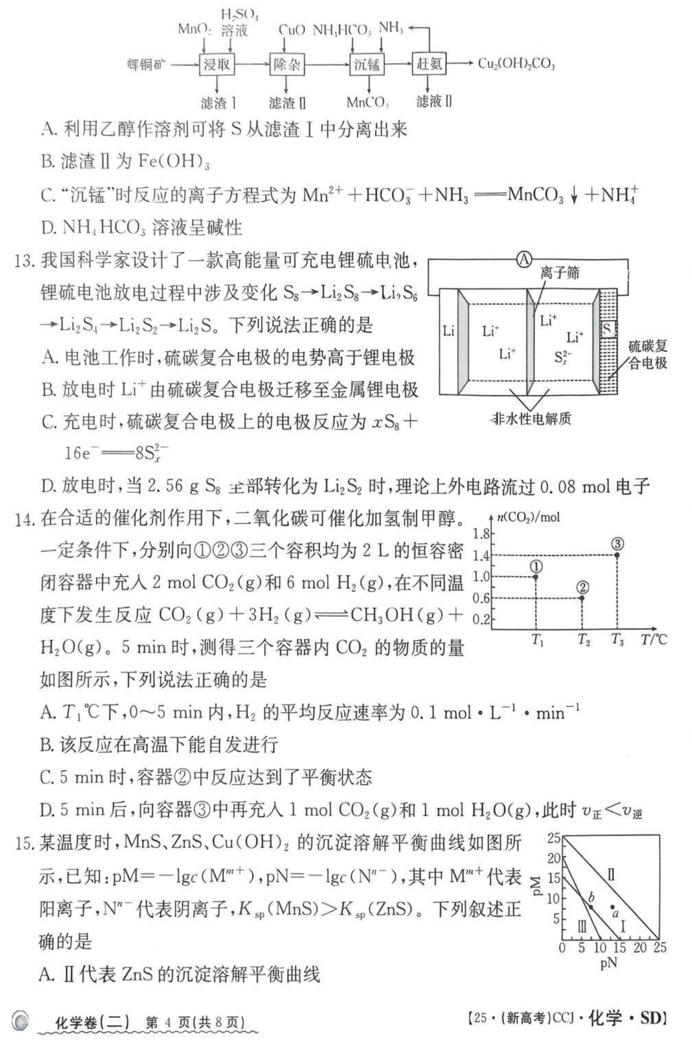 山东省2025年普通高中学业水平等级考试化学冲刺卷（二）