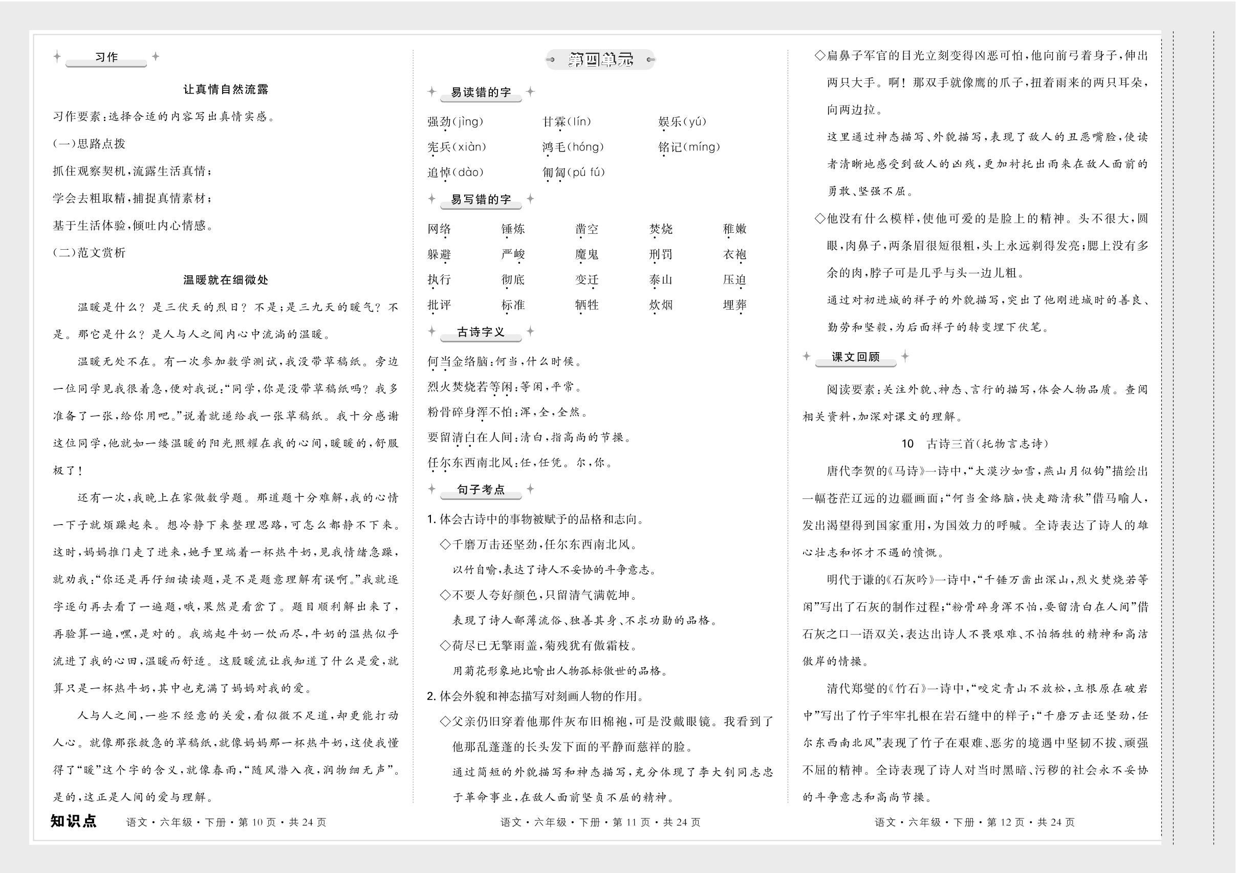 必备知识清单-【芸熙百分】2024-2025学年六年级语文下册期末必刷卷（统编版）河南长垣专版