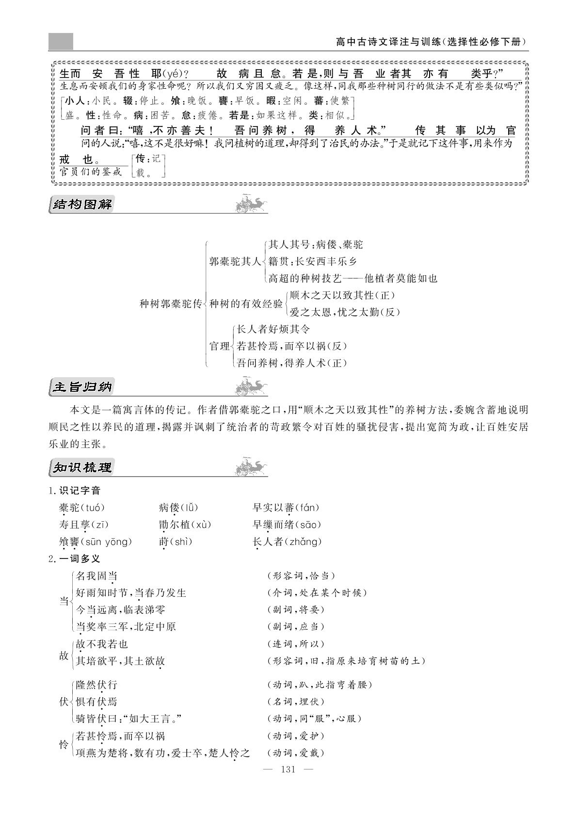 种树郭橐驼传-高中语文选择性必修古诗文译注与训练