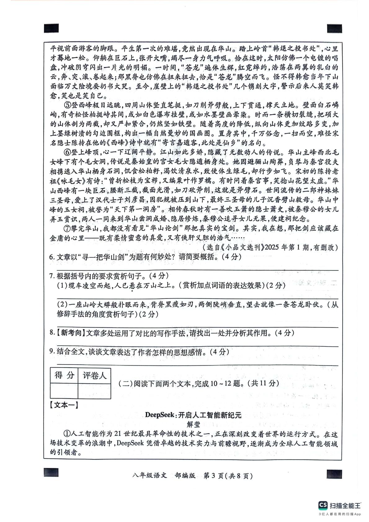 河南省安阳市安阳县2024-2025学年八年级下学期6月期末语文试题