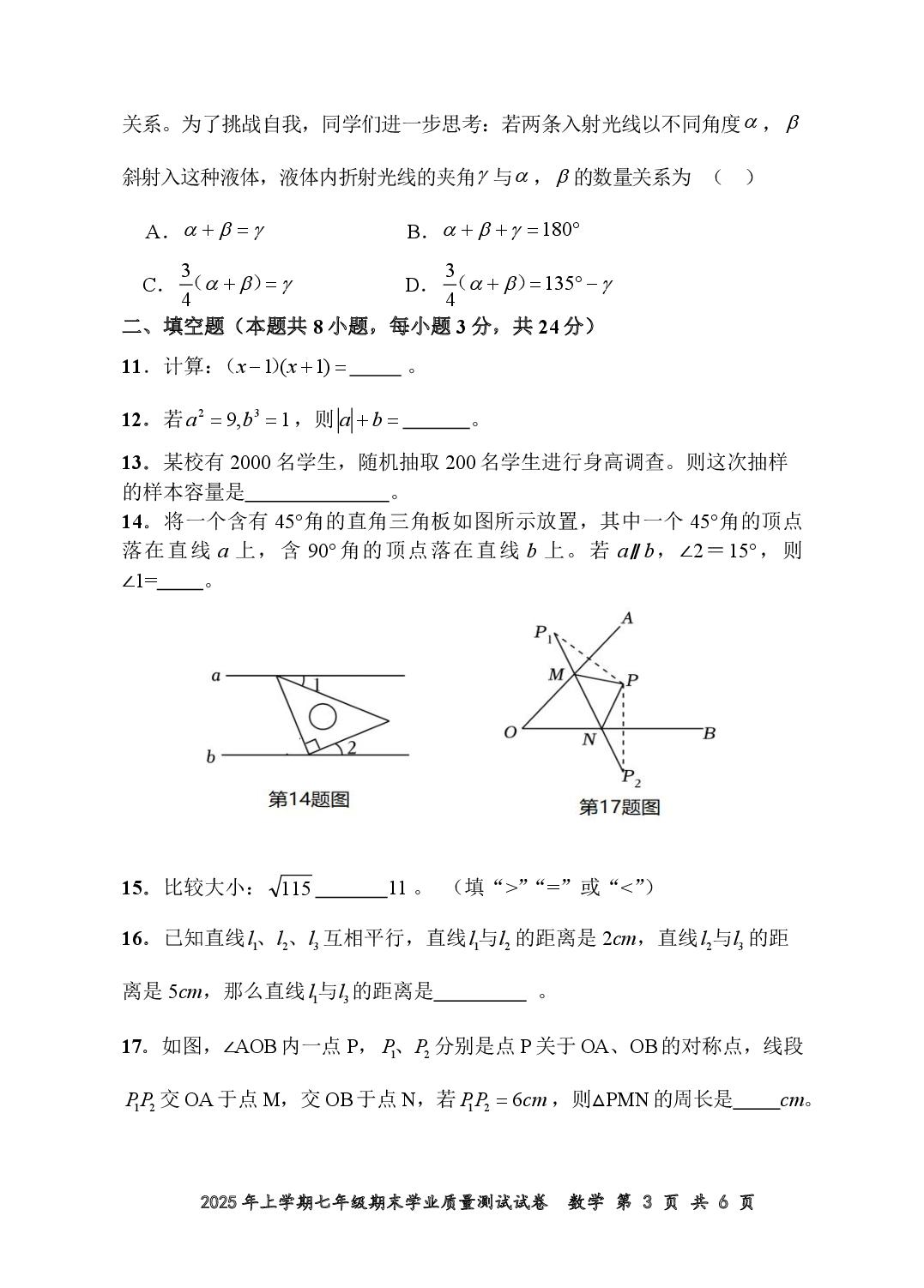 湖南省株洲市攸县2024-2025学年下学期七年级期末学业质量测试试卷 数学