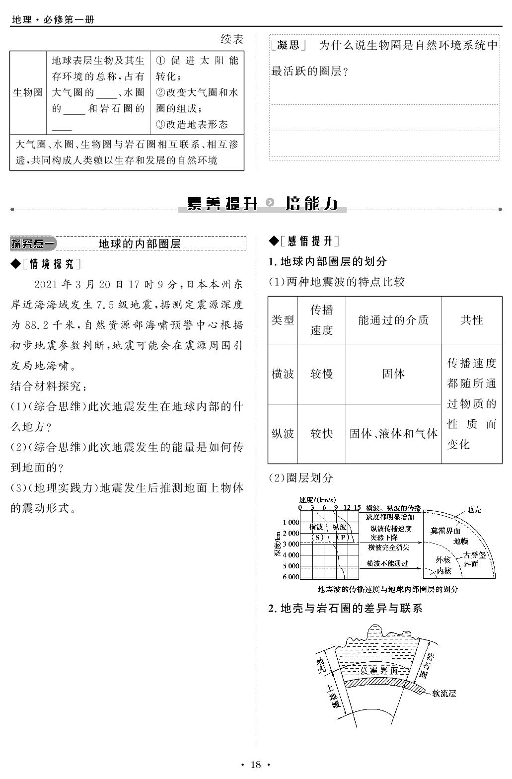 1.4 地球的圈层结构-【创新教程】2025-2026学年高中地理必修第一册五维课堂同步复习（人教版2019）