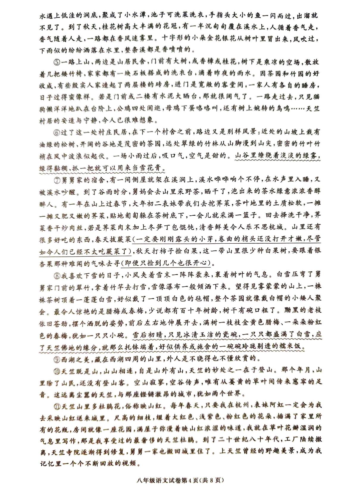 湖南省张家界市桑植县2024-2025学年八年级下学期6月期末考试语文试题