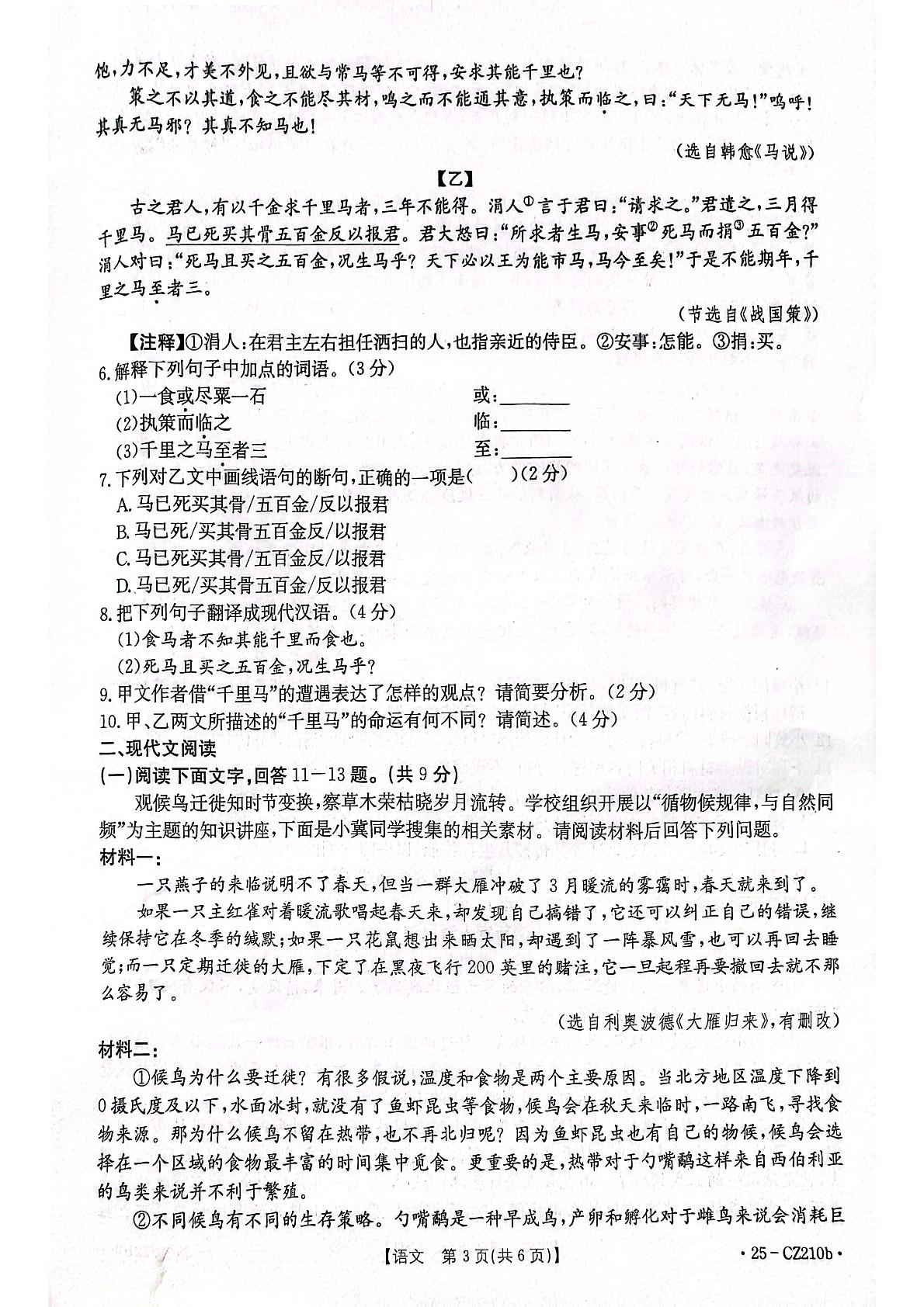 河北省保定市高碑店市2024-2025学年八年级下学期7月期末语文试题