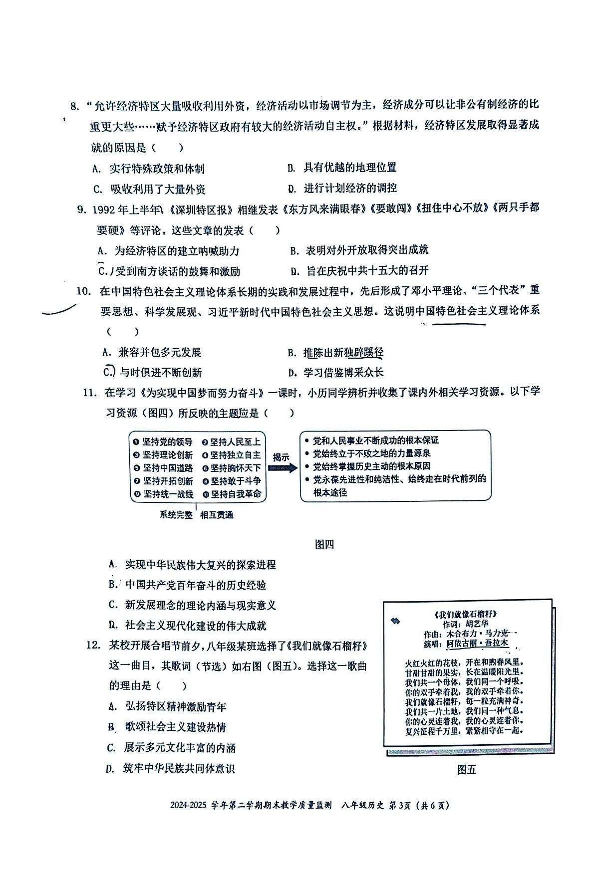 广东省深圳市南山区2024--2025学年统编版八年级历史下学期期末测试题