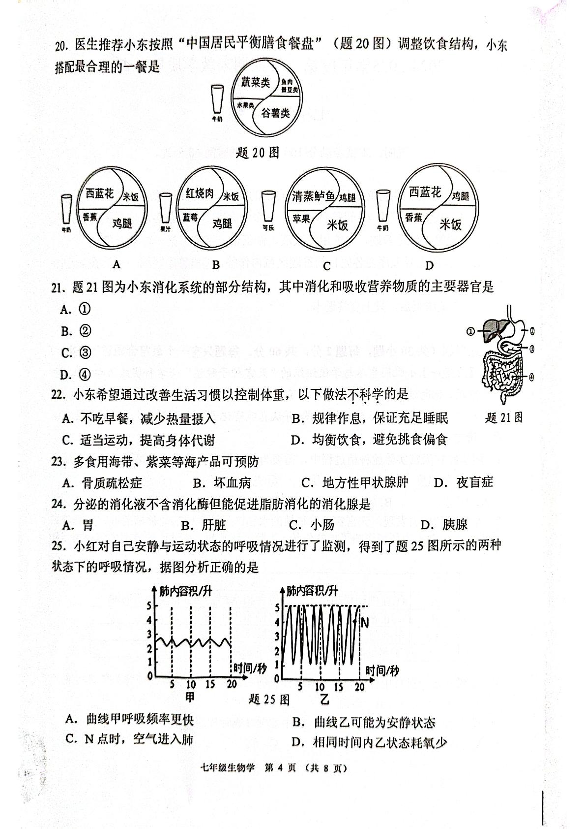 广东省东莞市2024-2025学年七年级下学期7月期末生物试题