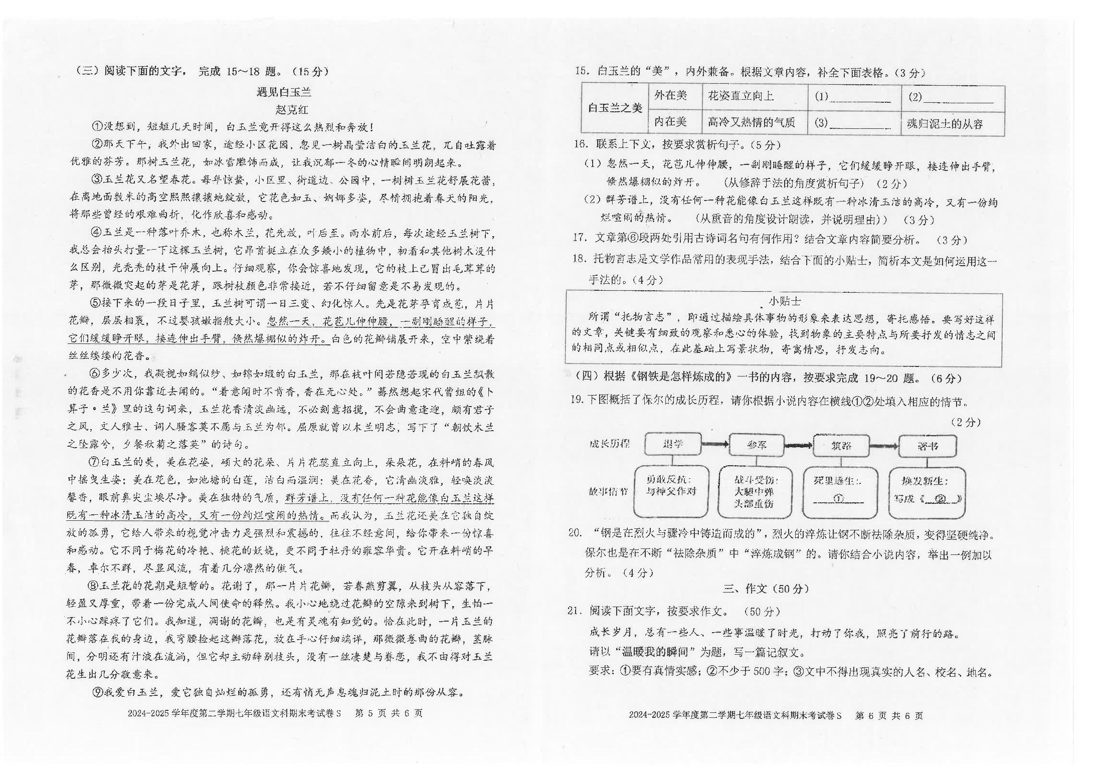 广东省汕头市潮南区陈店民办2024-2025学年七年级下学期7月期末考试语文试题