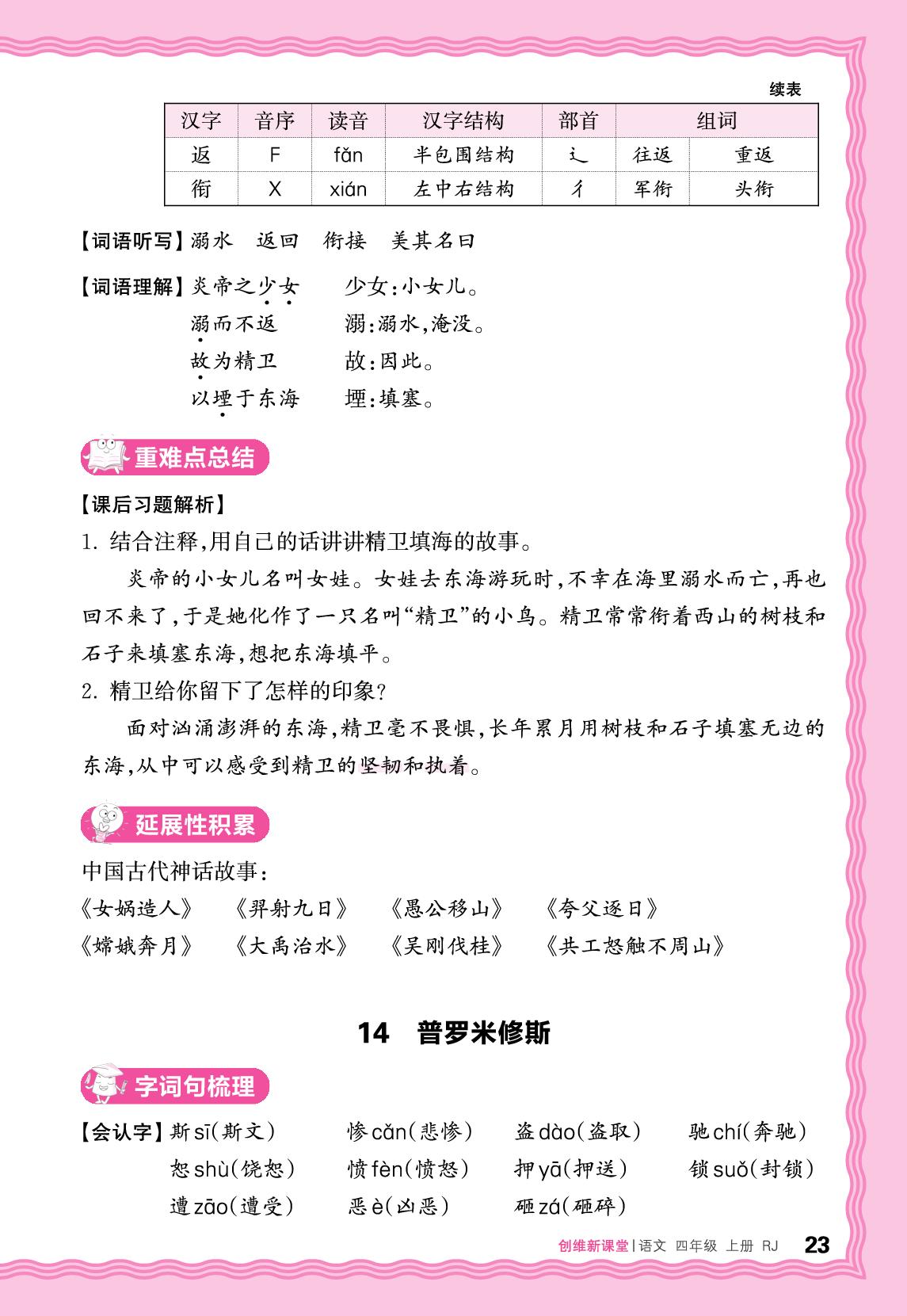 第四单元 助学手册-【王朝霞创维新课堂】2025-2026学年四年级上册语文同步优化训练(统编版)