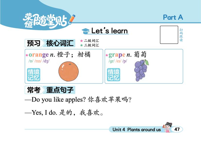 Unit 4 Part A-【荣恒随堂贴】2025-2026学年新教材三年级上册英语同步预习册（人教PEP版2024）