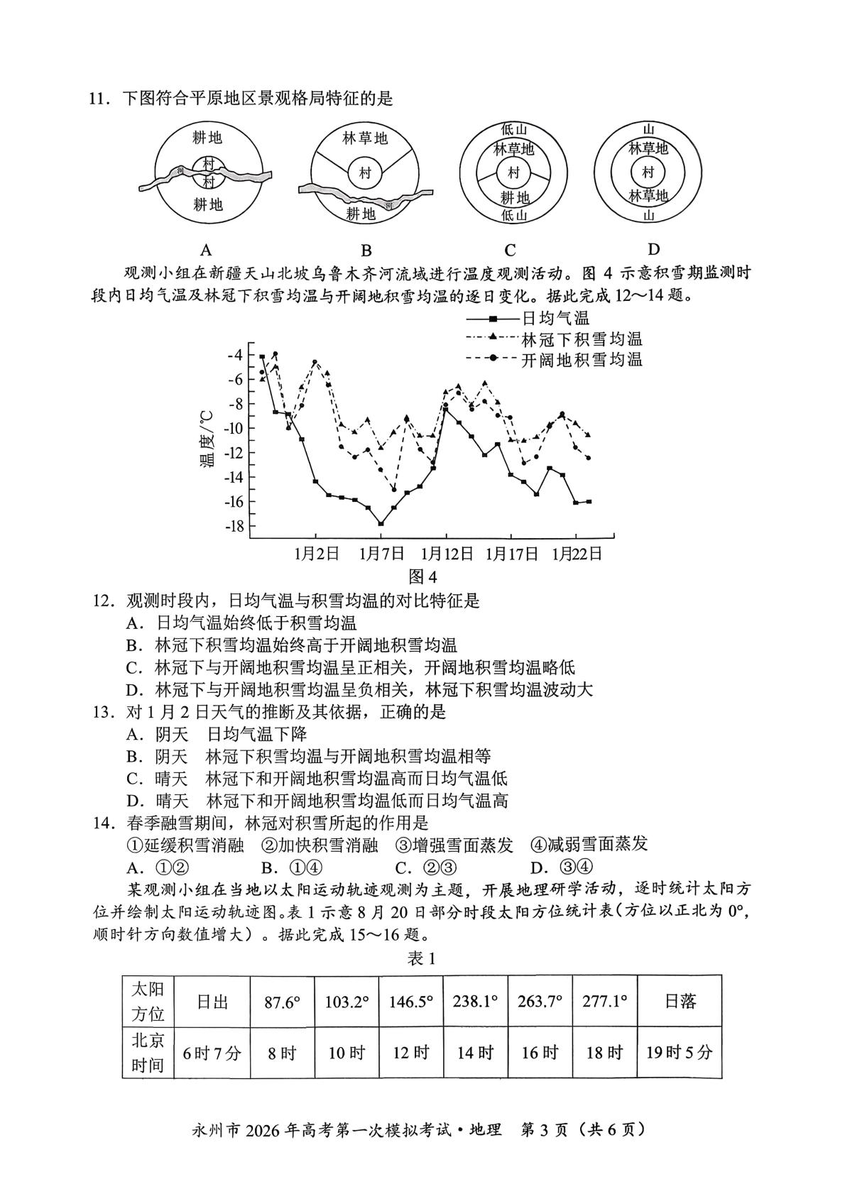2026届湖南省永州市高考一模地理试题