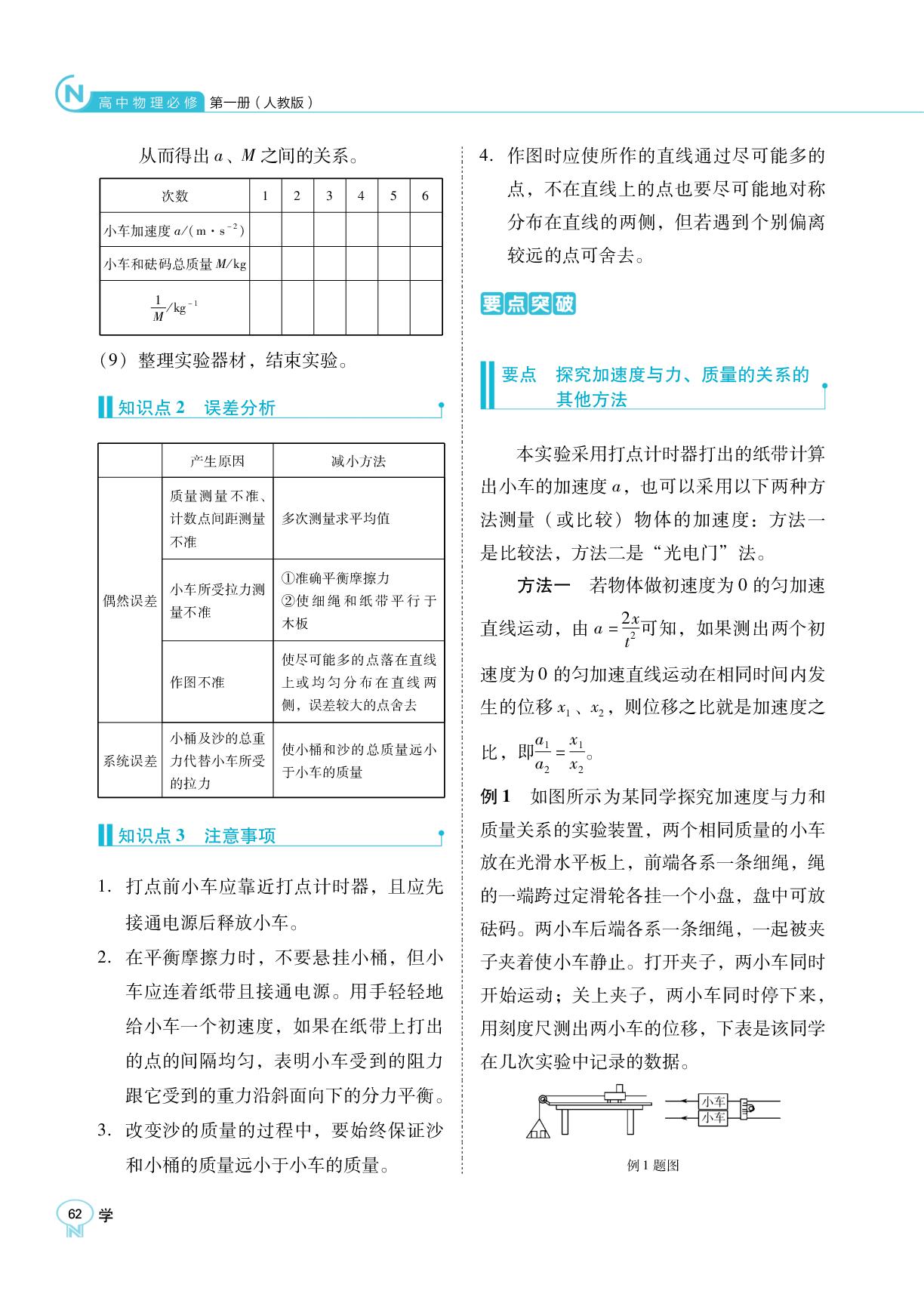 第四章 2.实验：探究加速度与力、质量的关系-【新课程能力培养】2025-2026学年高中物理必修第一册学习手册（人教版）