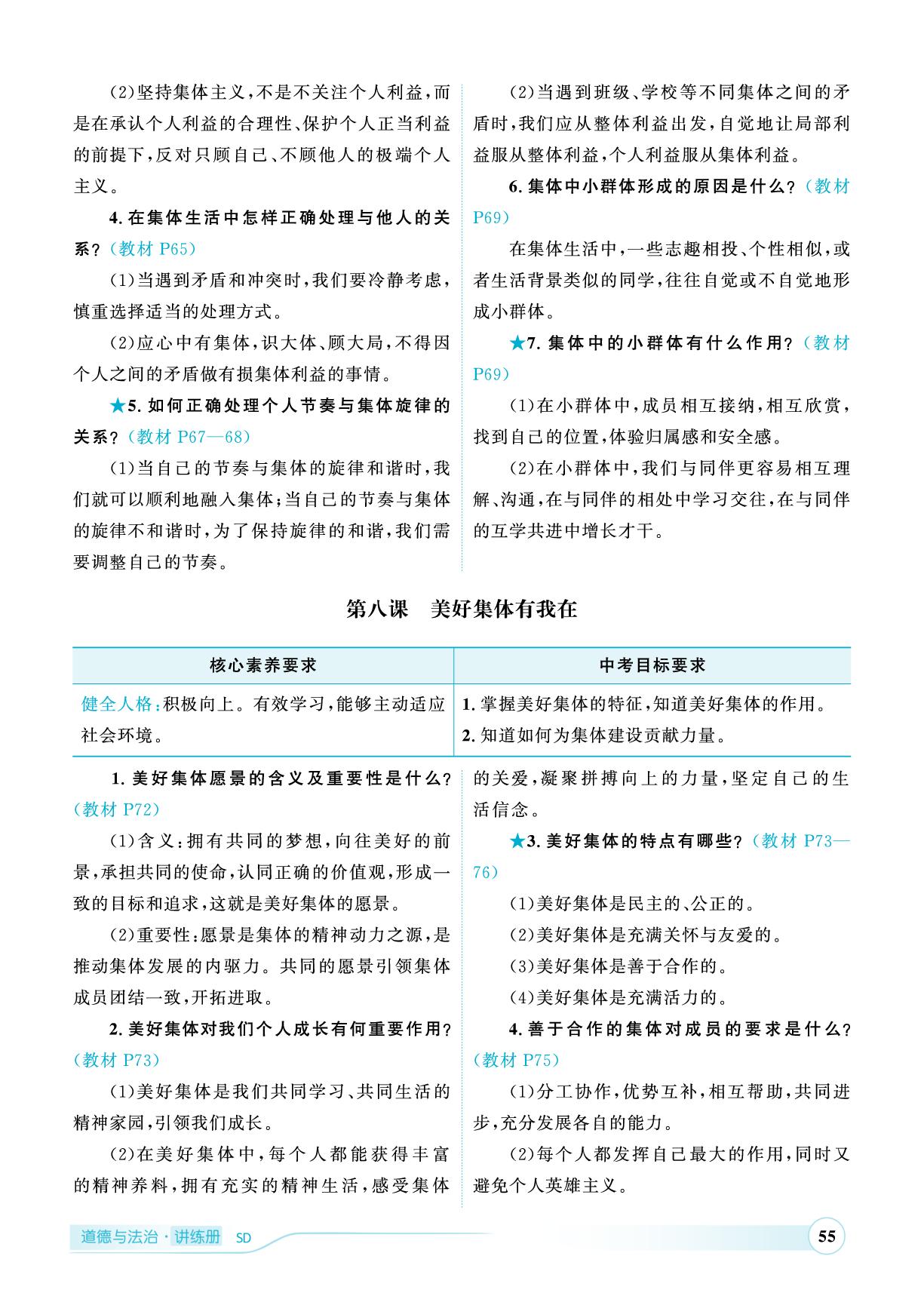 七年级下册 第三单元 在集体中成长-（讲练）【优+学案·赢在中考】2025年中考道德与法治总复习（山东专用）