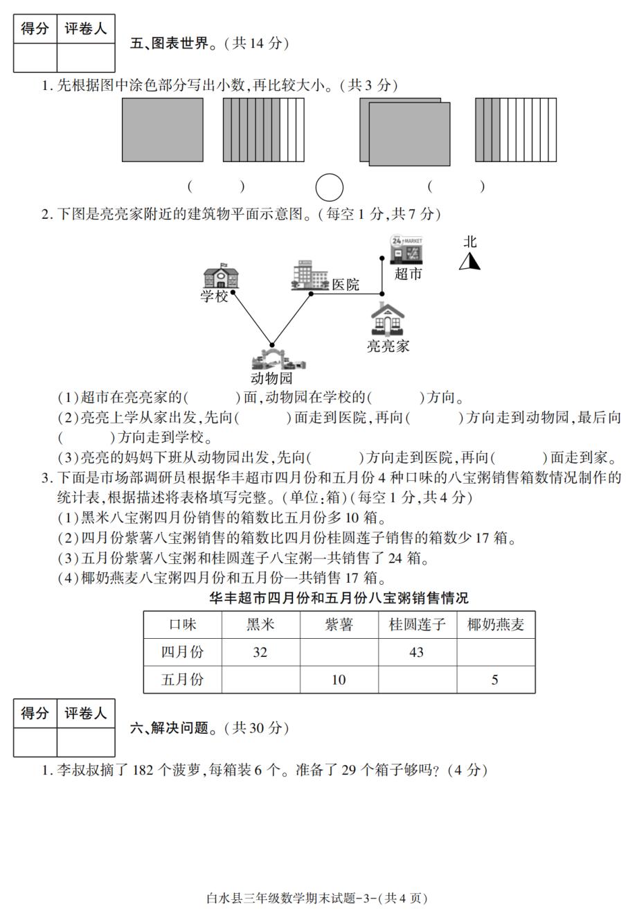 陕西省渭南市白水县2022-2023学年三年级下学期期末考试数学试卷