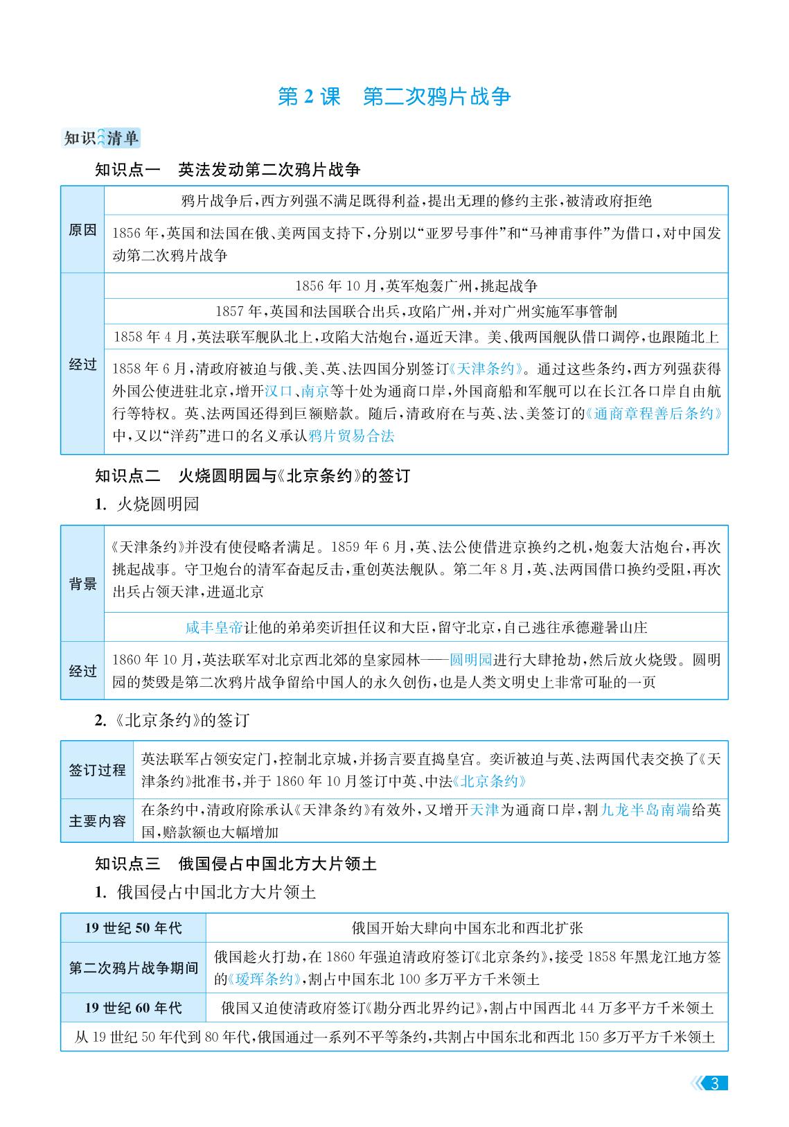 第一单元 中国开始沦为半殖民地半封建社会 知识速查-【课时提优计划作业本】2025-2026学年新教材八年级上册历史同步练习课时作业（统编版2024）