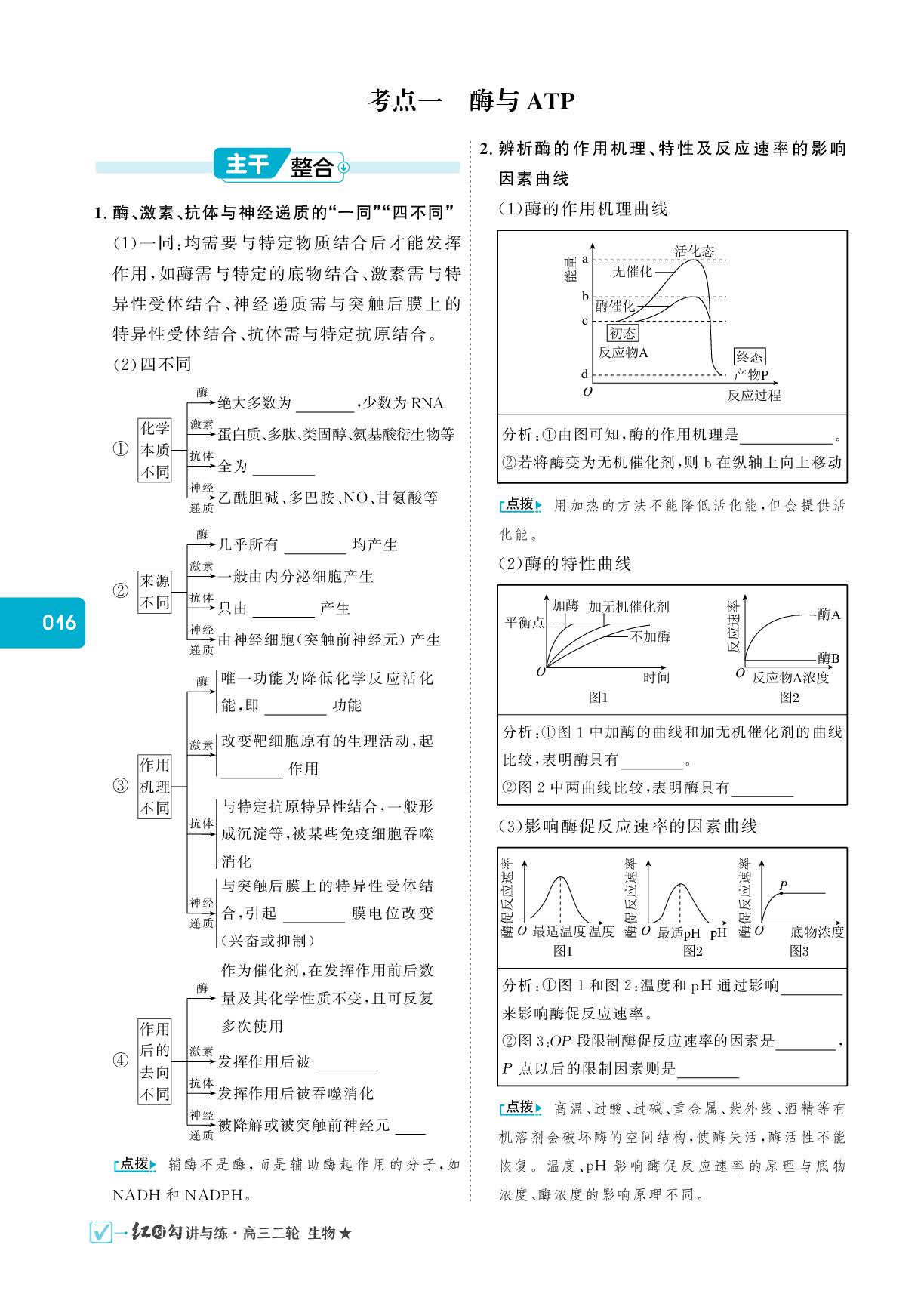 考点一 酶与ATP-【红对勾】2025年高考生物二轮复习讲与练