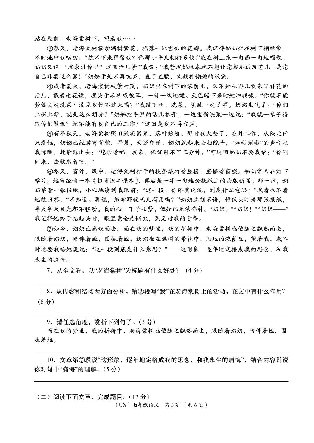 语文（甘肃陇南专用2）-2024-2025学年七年级上学期阶段性学习效果评估四（期末）