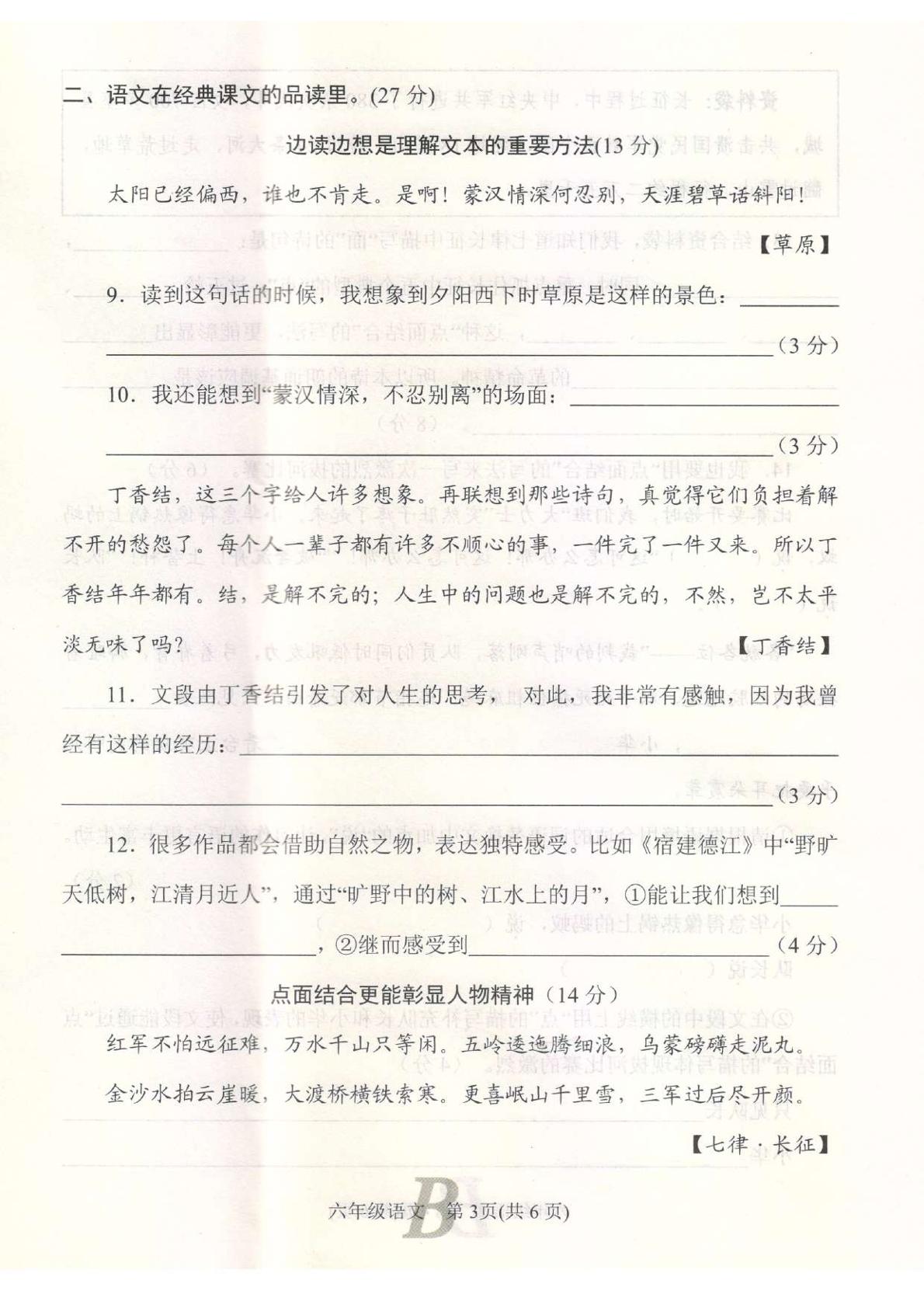 河南省平顶山市宝丰县2025-2026学年六年级上学期11月期中语文试题
