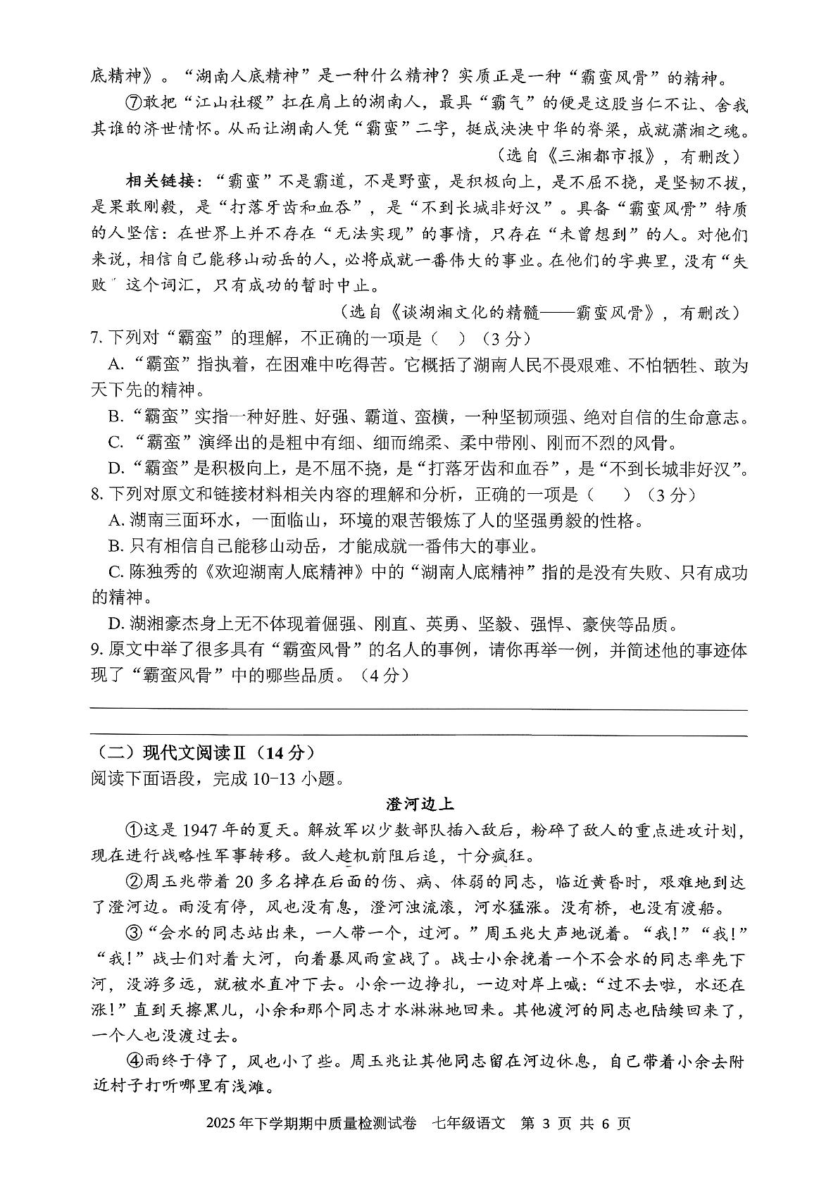 湖南省娄底市涟源市2025-2026学年七年级上学期11月期中语文试题