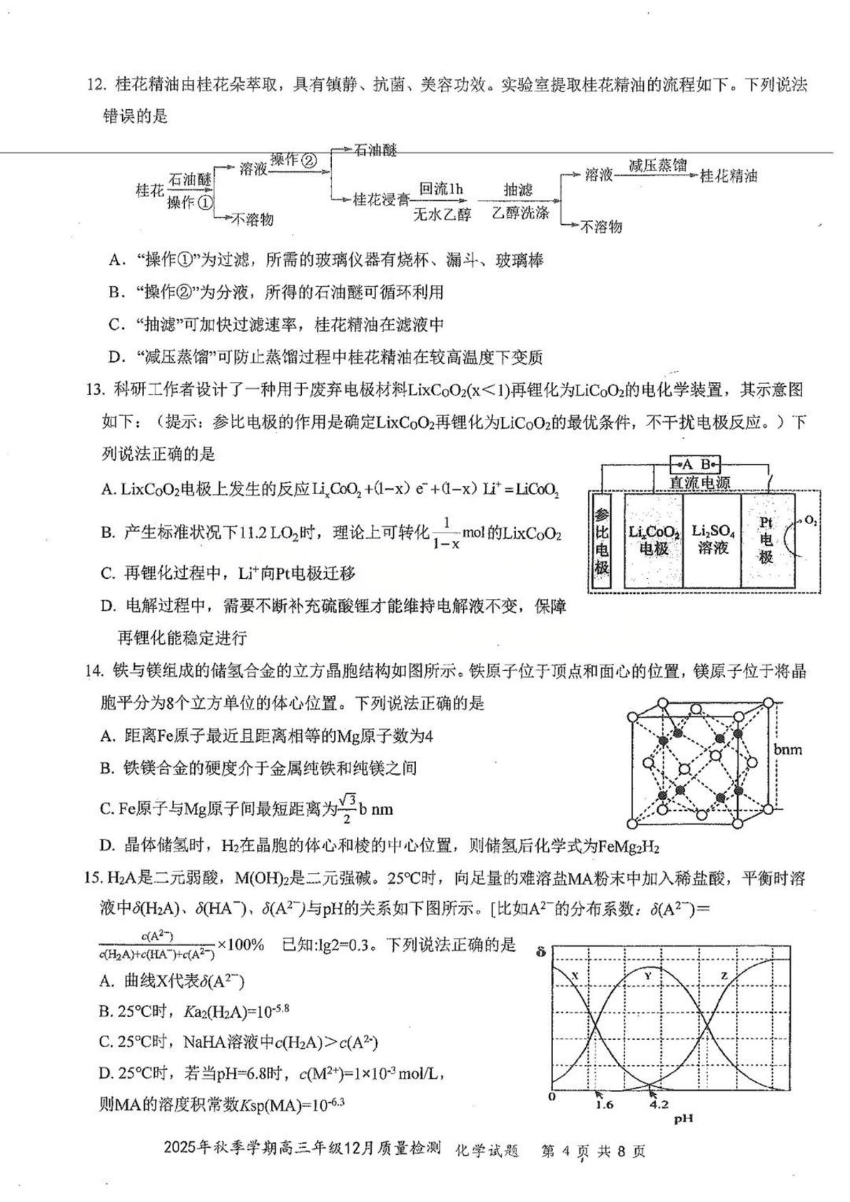 湖北省十一校2026届高三上学期12月质量检测化学试题