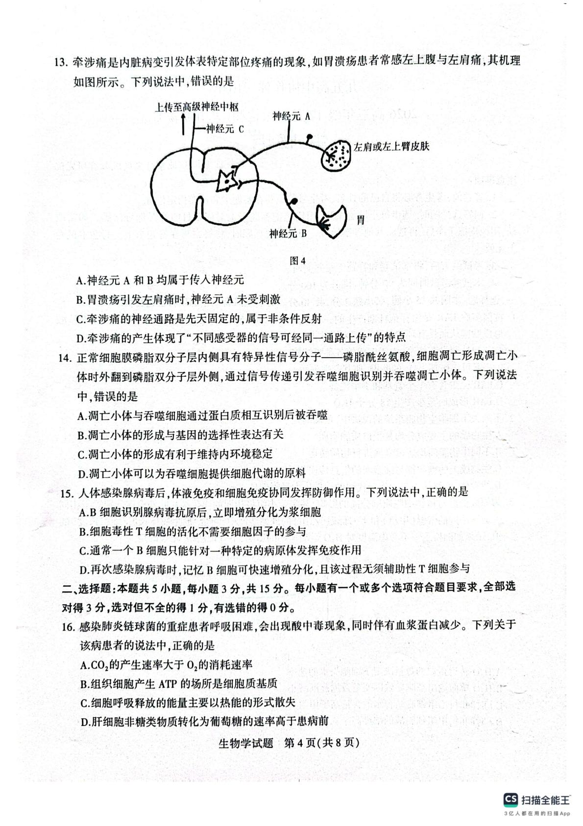 山东省潍坊市冬学竞赛（九五协作体联考）2025-2026学年高三上学期12月月考生物试题