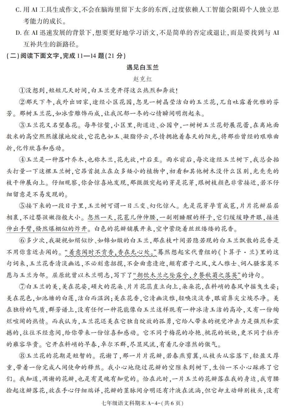 陕西省咸阳市泾阳县2024-2025学年七年级下学期期末考试语文试卷