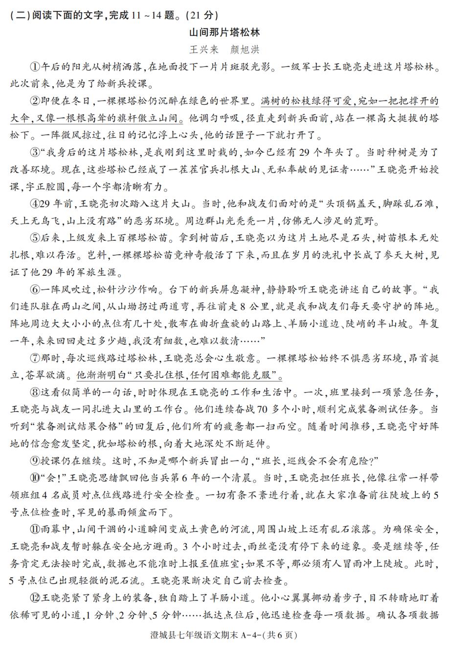 陕西省渭南市澄城县2024-2025学年七年级下学期期末考试语文试卷