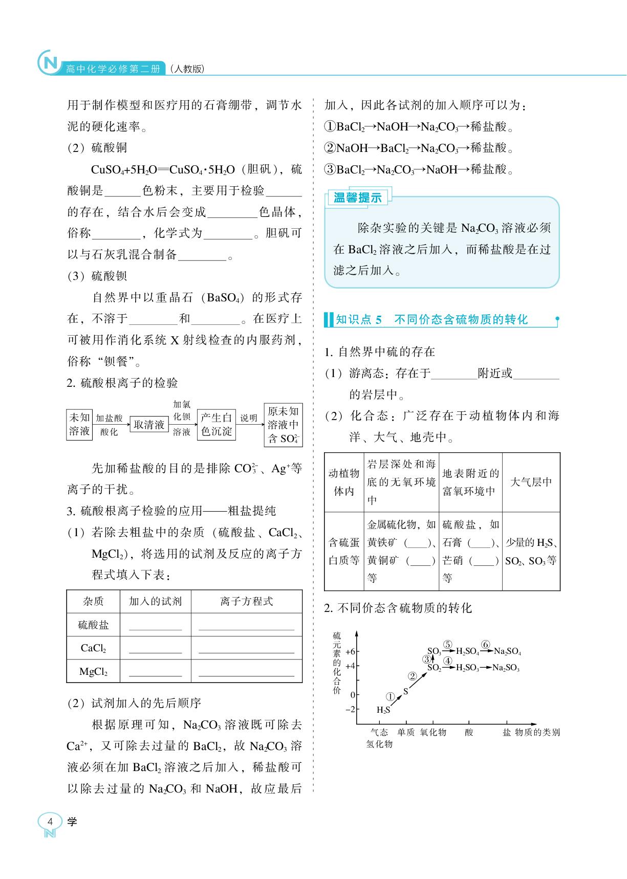 第五章 第一节 硫及其化合物-【新课程能力培养】2025-2026学年高中化学必修第二册学习手册（人教版）