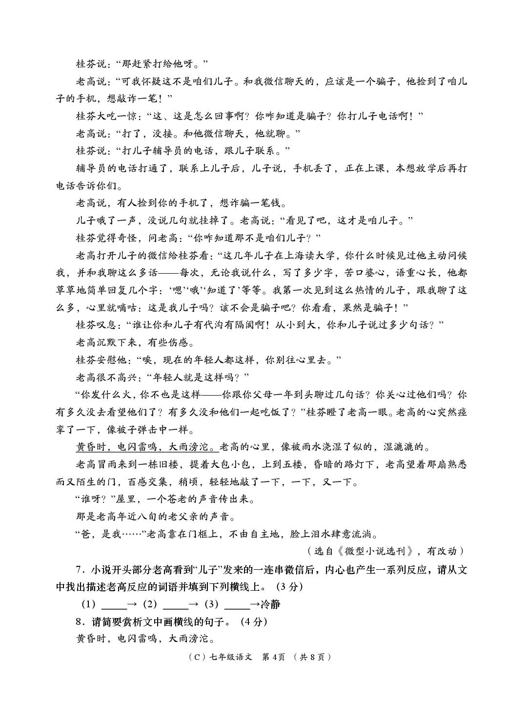 语文（甘肃陇南专用）-2024-2025学年七年级下学期学业能力评鉴三（第二次阶段）