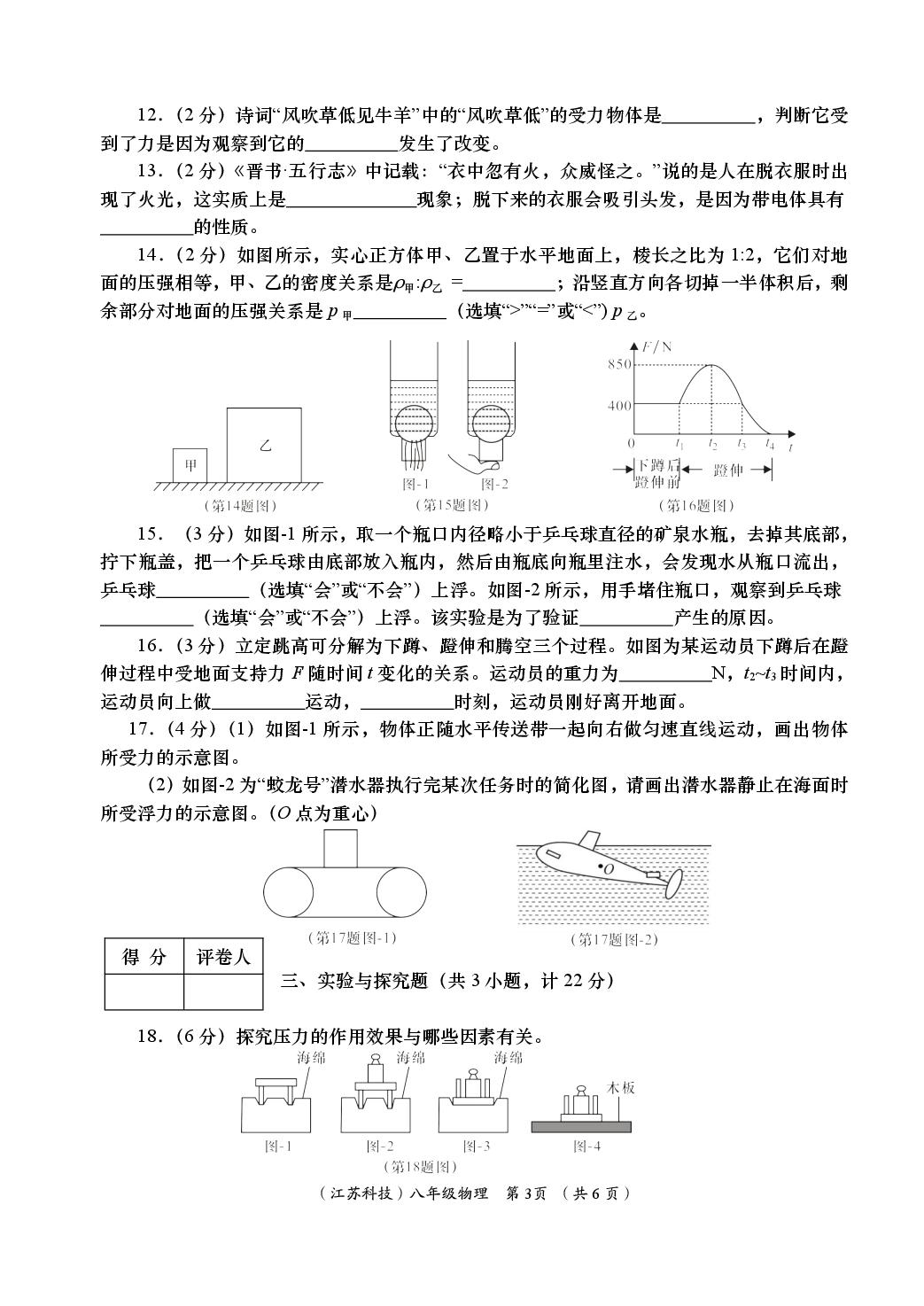 物理（苏科版）-2024-2025学年八年级下学期学业能力评鉴四（期末）