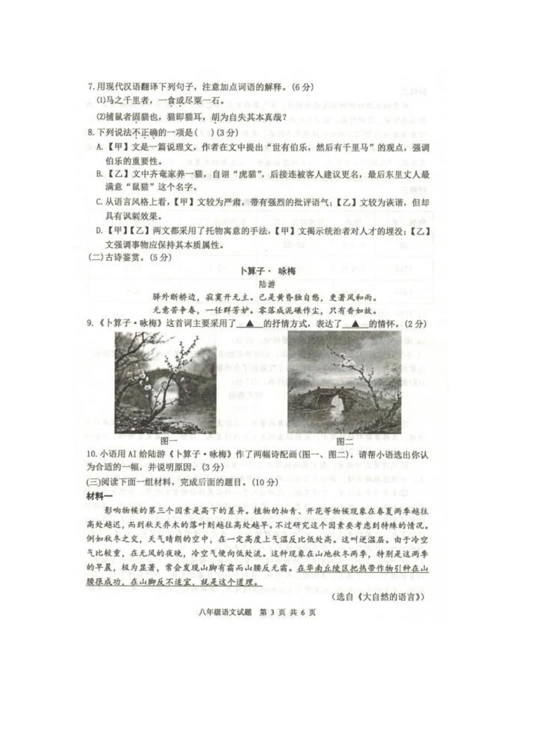 江苏省徐州市2024-2025学年八年级下学期期末考试语文试卷