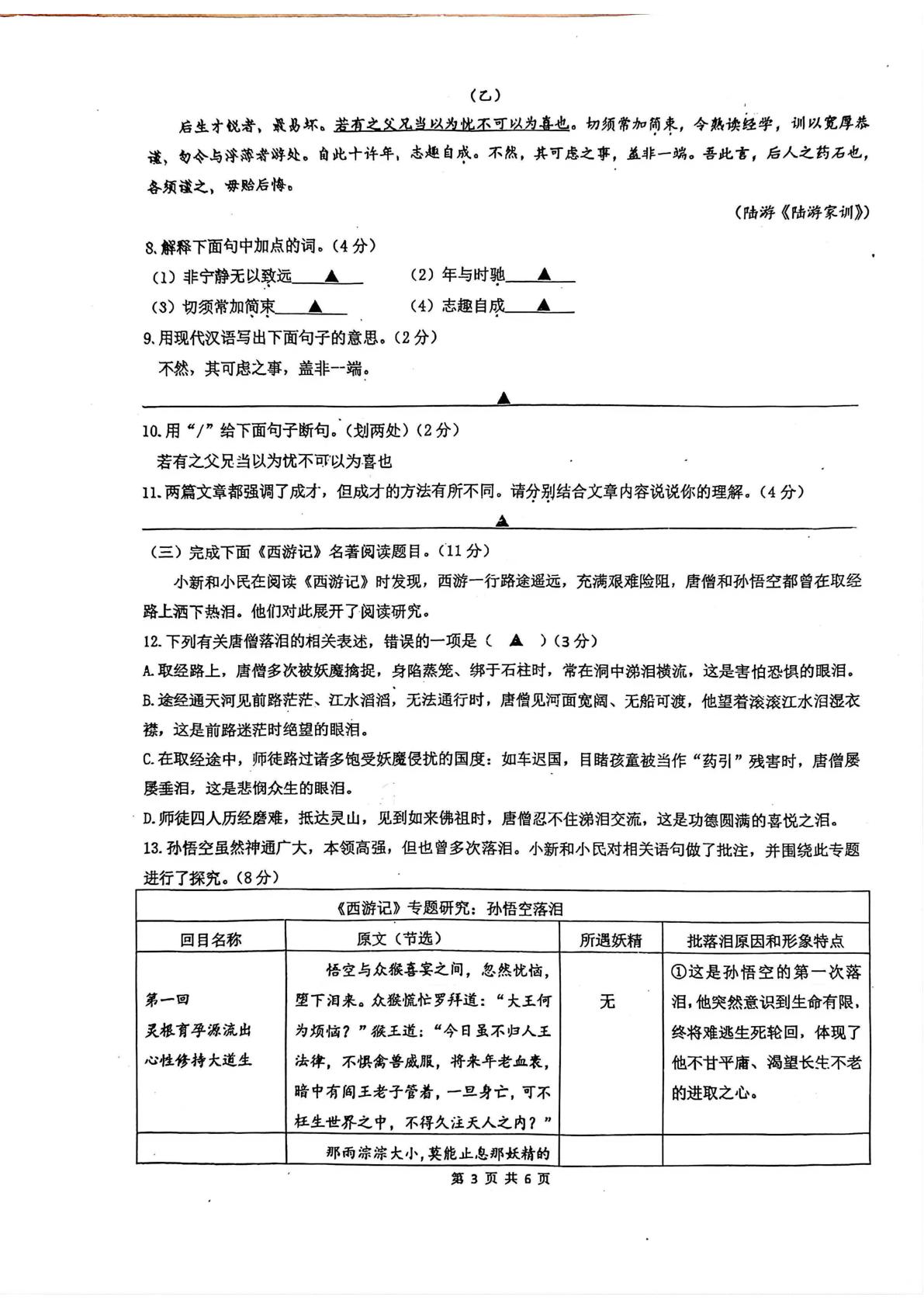 江苏南京市第二十九中学致远初级中学2025-2026学年七年级上学期期末语文试卷